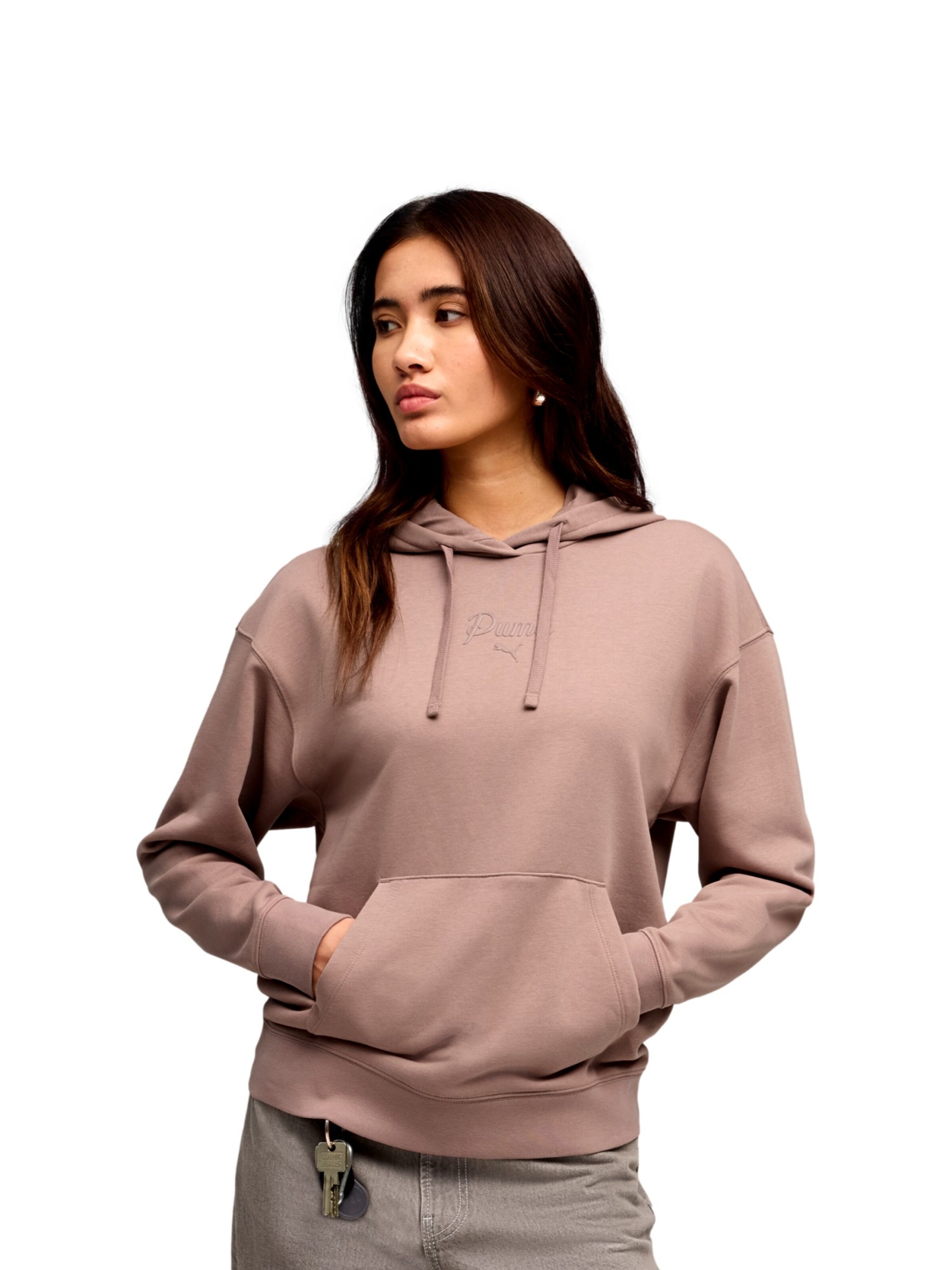 PUMA Sweatshirt 'ESS SCRIPT COMFORT' in Braun: Vorderseite