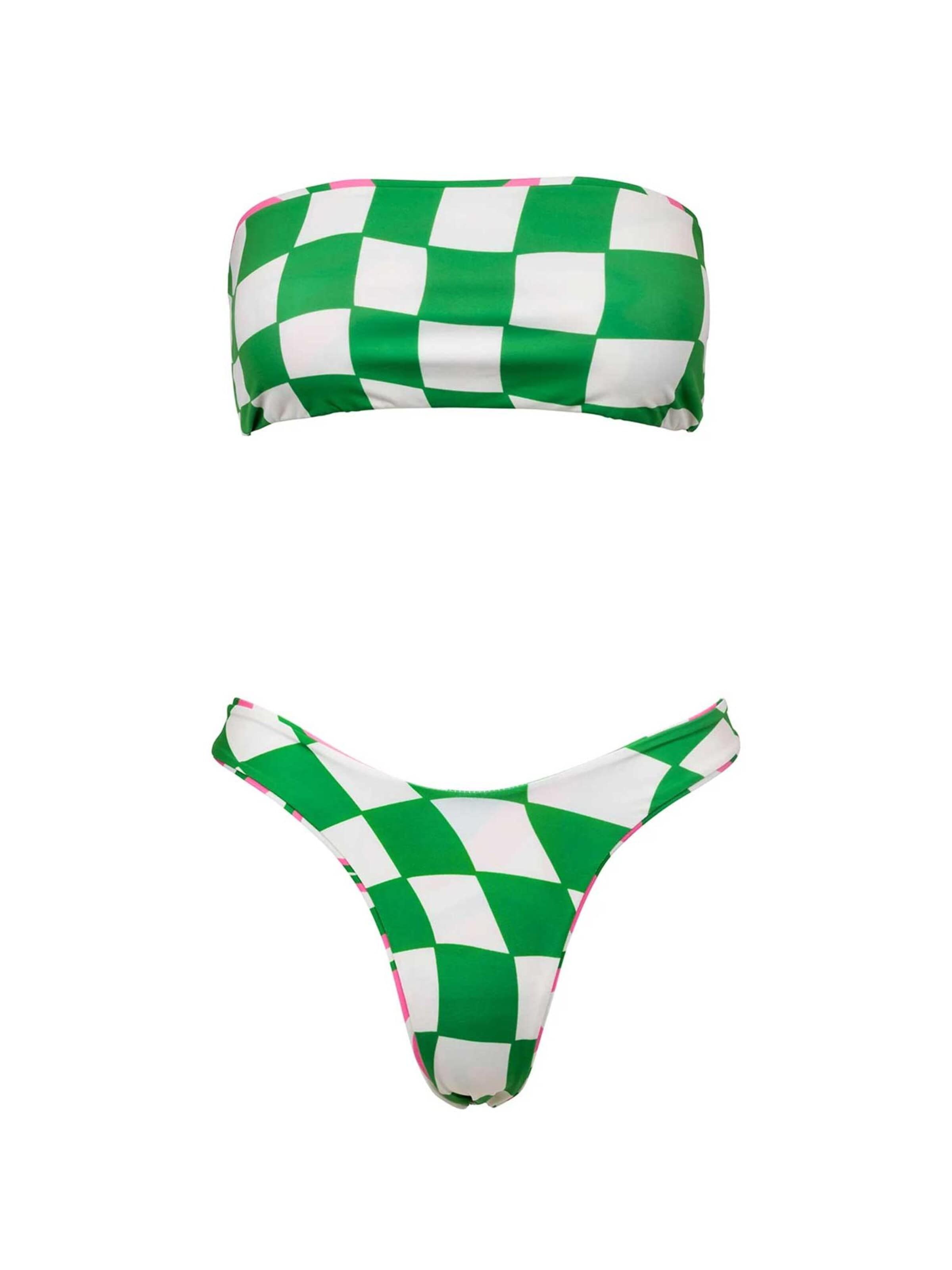 Kalaia Bandeau Bikini 'Reversible Checkers Bikini' in Green: front