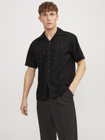 JACK & JONES Comfort fit Button Up Shirt in Black: front