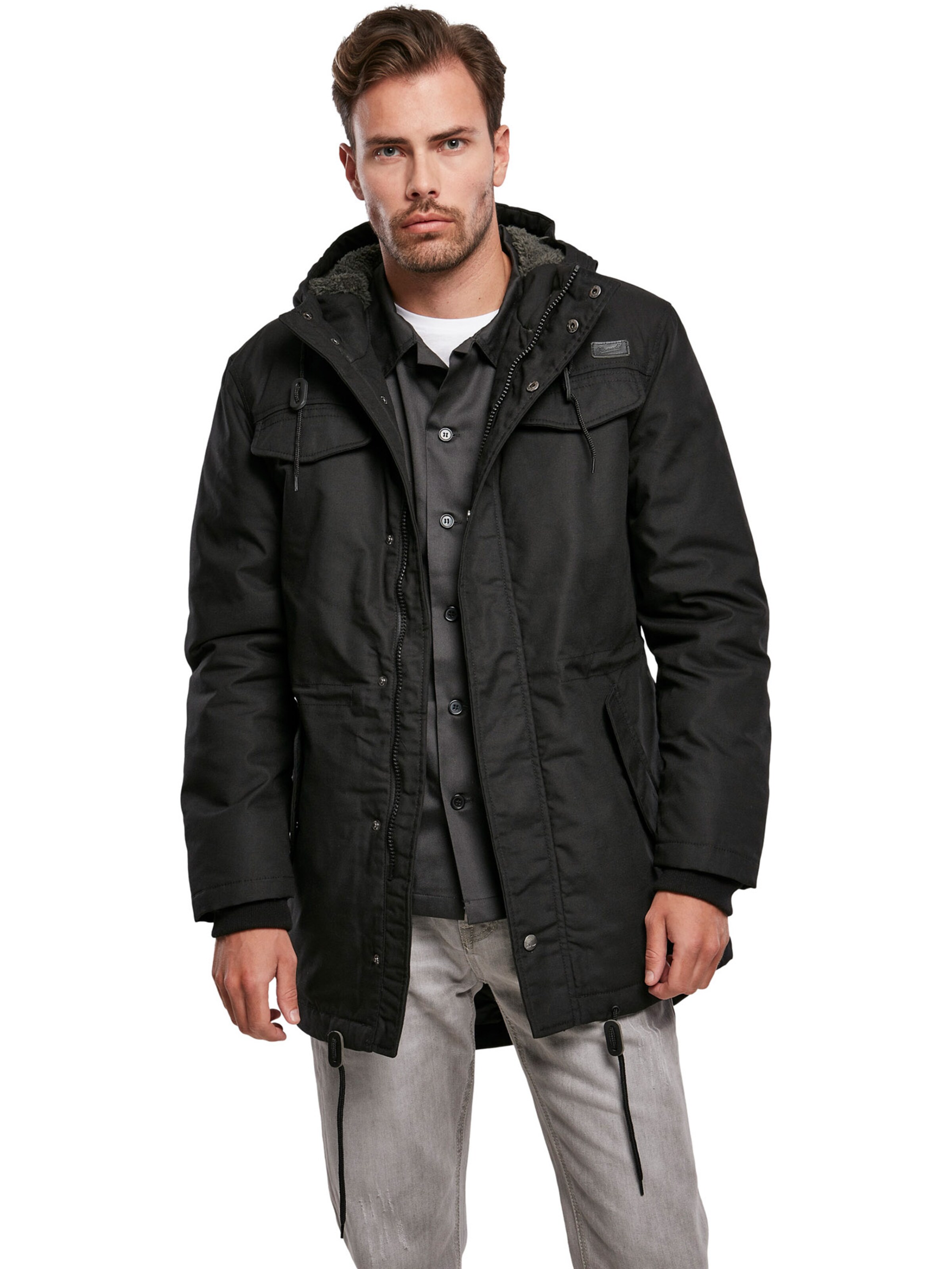 Brandit Between-seasons parka 'Marsh Lake' in Black: front