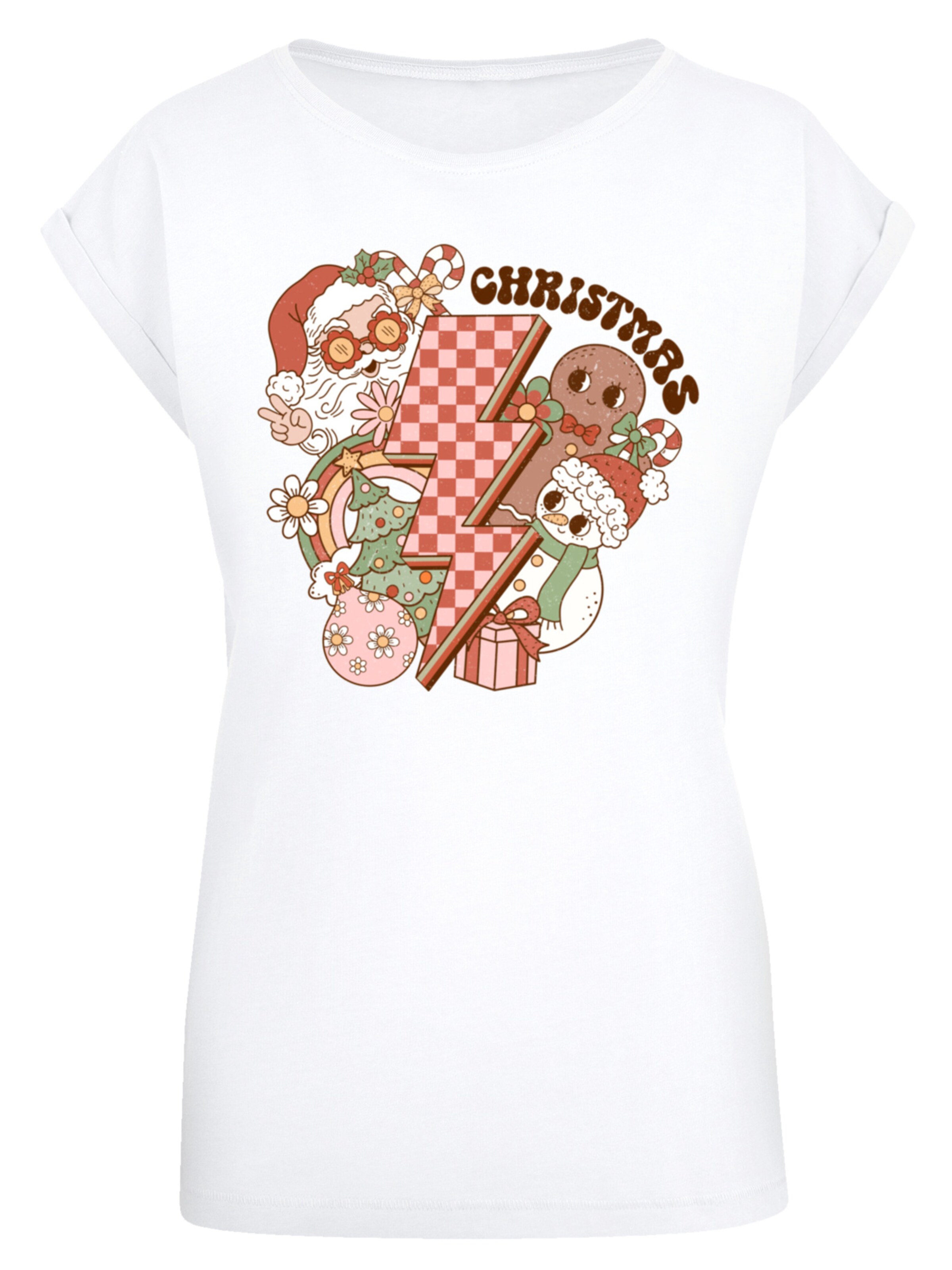 F4NT4STIC Shirt 'Groovy Christmas Flash Cozy Vibes' in Wit: voorkant