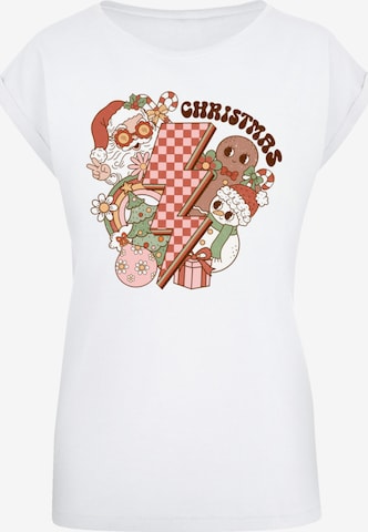 T-shirt 'Groovy Christmas Flash Cozy Vibes' F4NT4STIC en blanc : devant