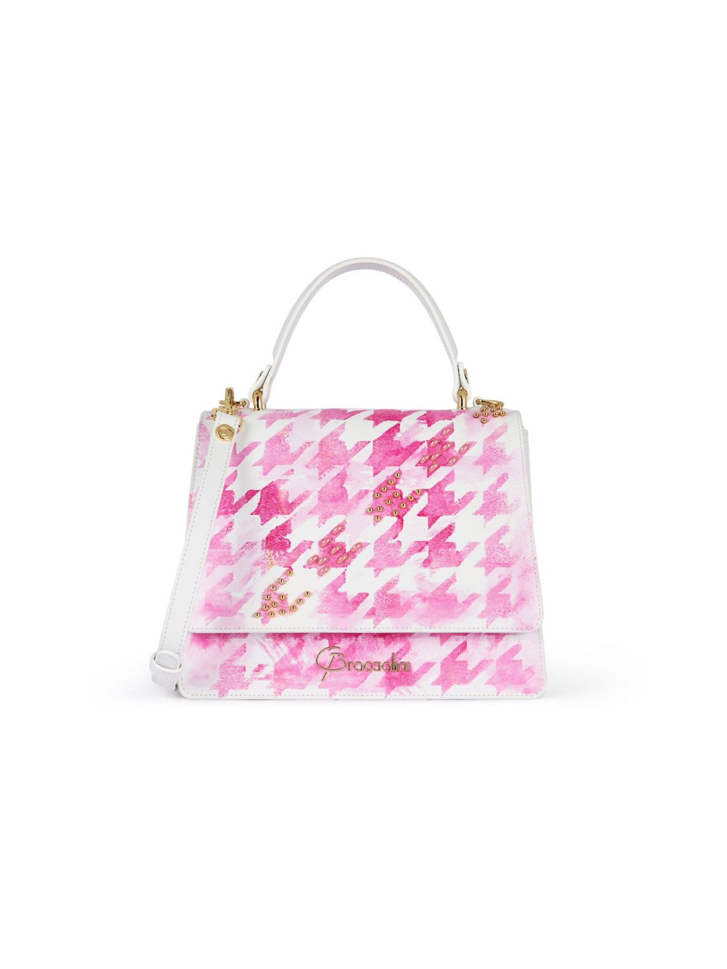Borsa a mano 'Penelope Pied De Poule' di Braccialini in bianco: frontale