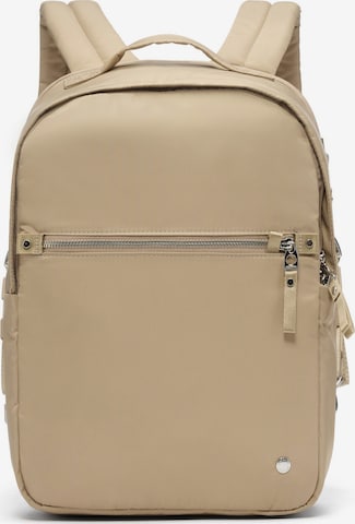 Sac à dos Pacsafe en beige : devant