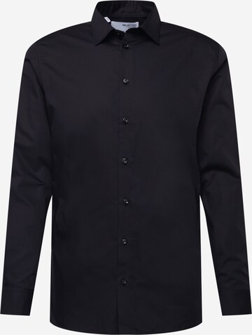 Coupe slim Chemise 'Ethan' SELECTED en noir : devant