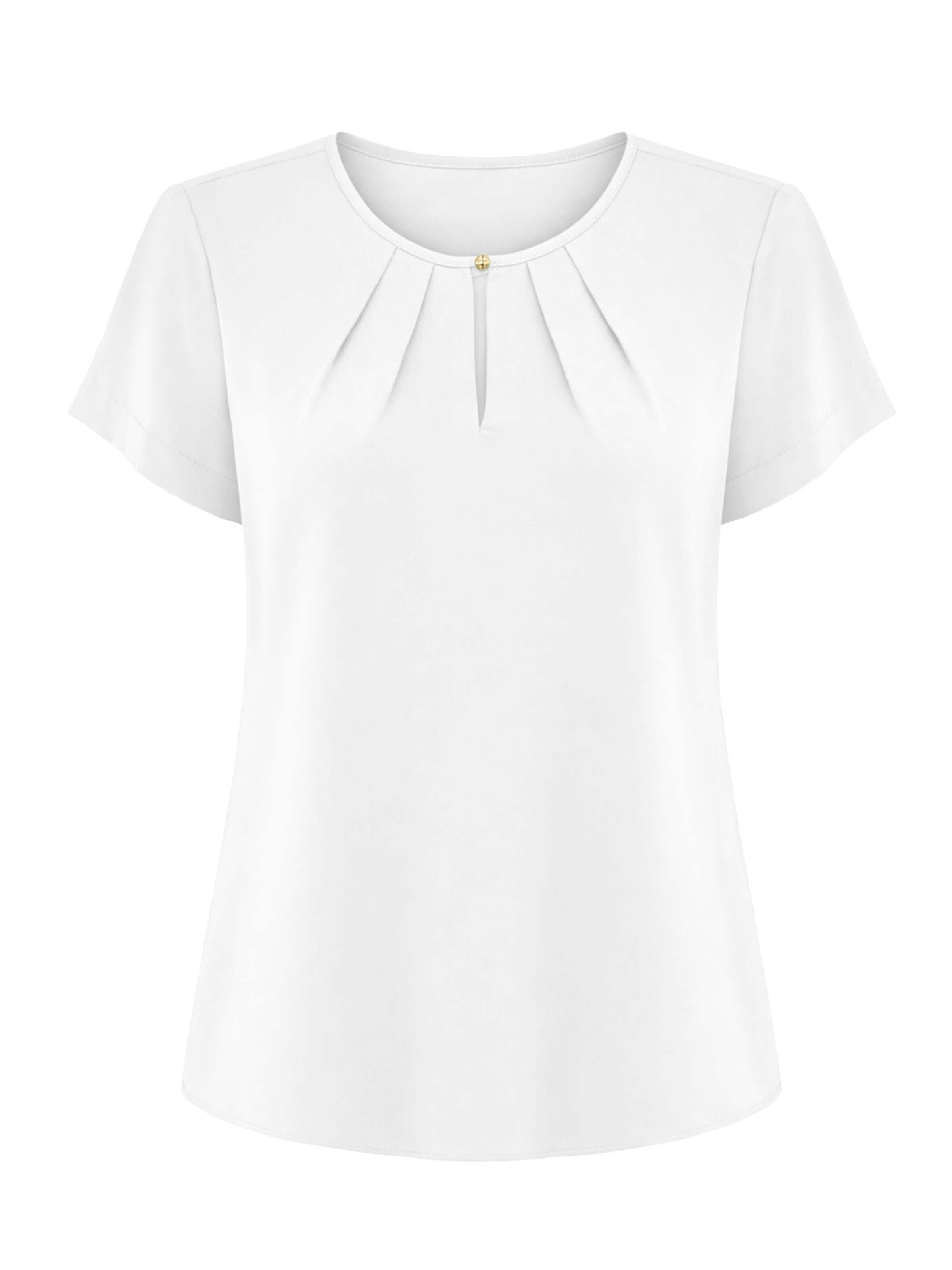 REGINA FASHION Blouse 'Short Sleeve Blouse with Pleated Neckline' in Wit: voorkant