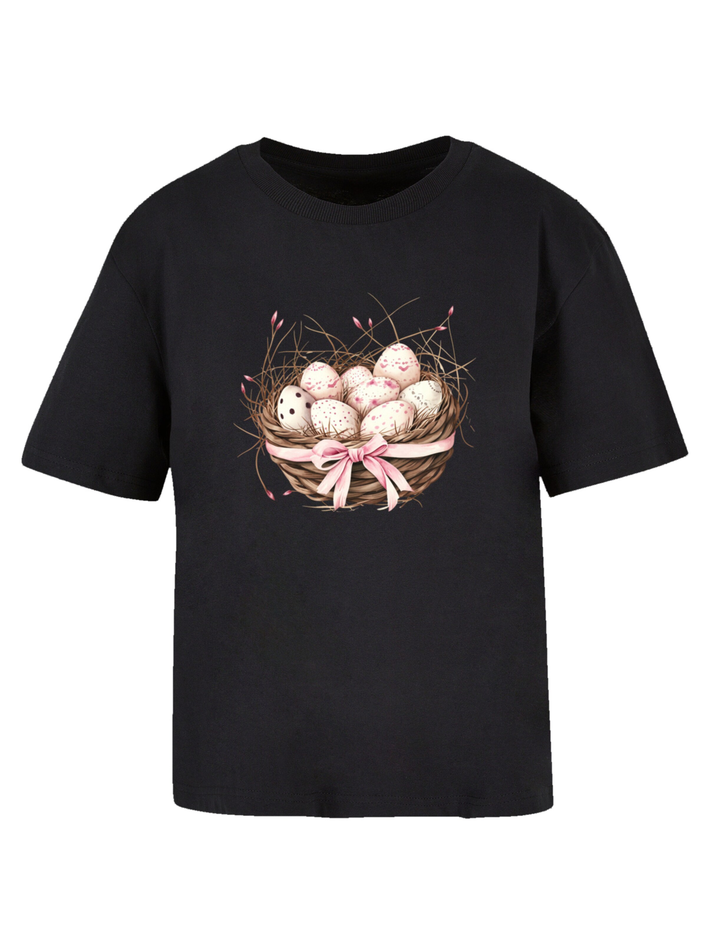 F4NT4STIC T-Shirt 'Osterei Nest Korb Dekor' in Schwarz: Vorderseite