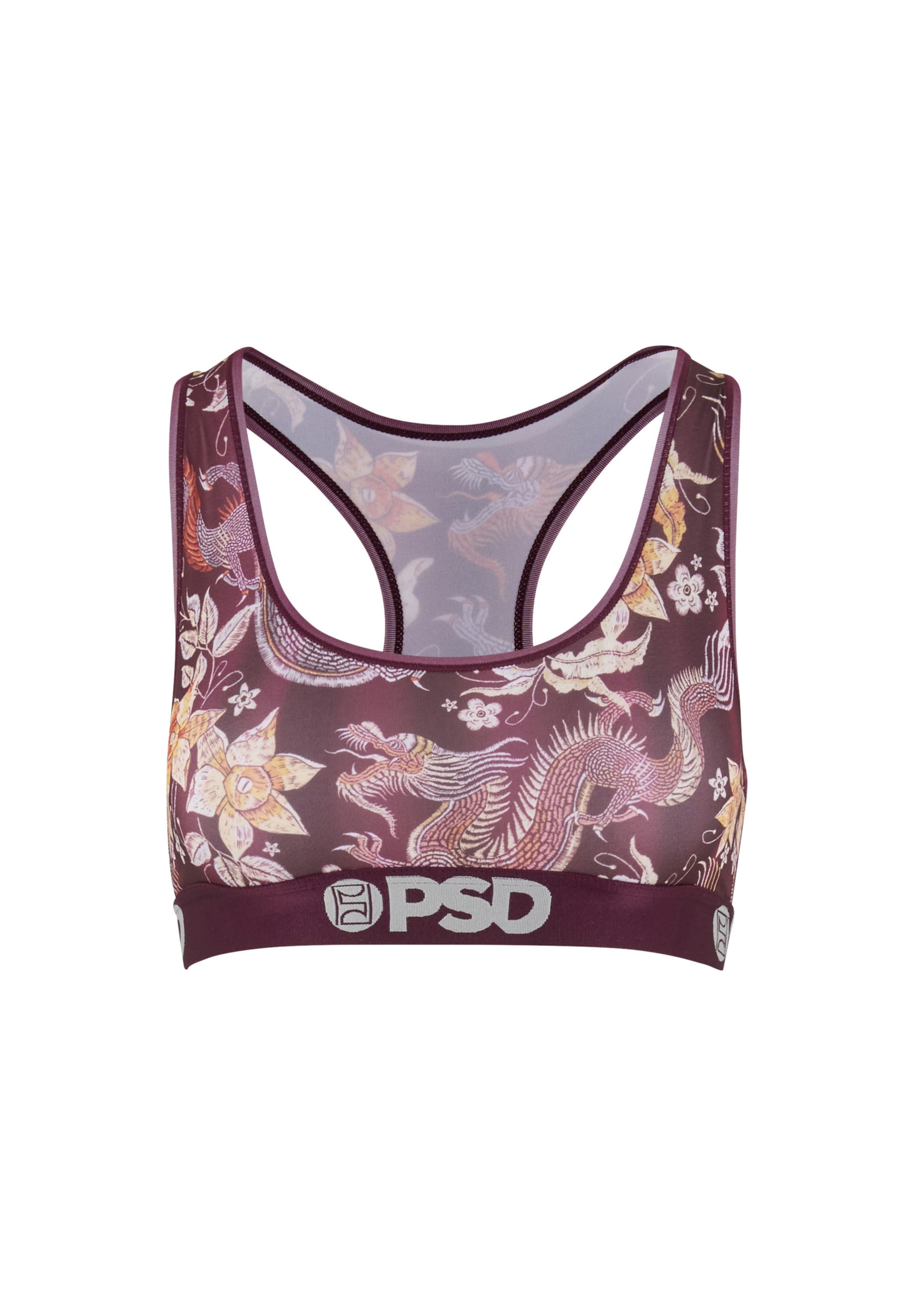 PSD Bralette Bra 'Silky Dragon' in Purple: front