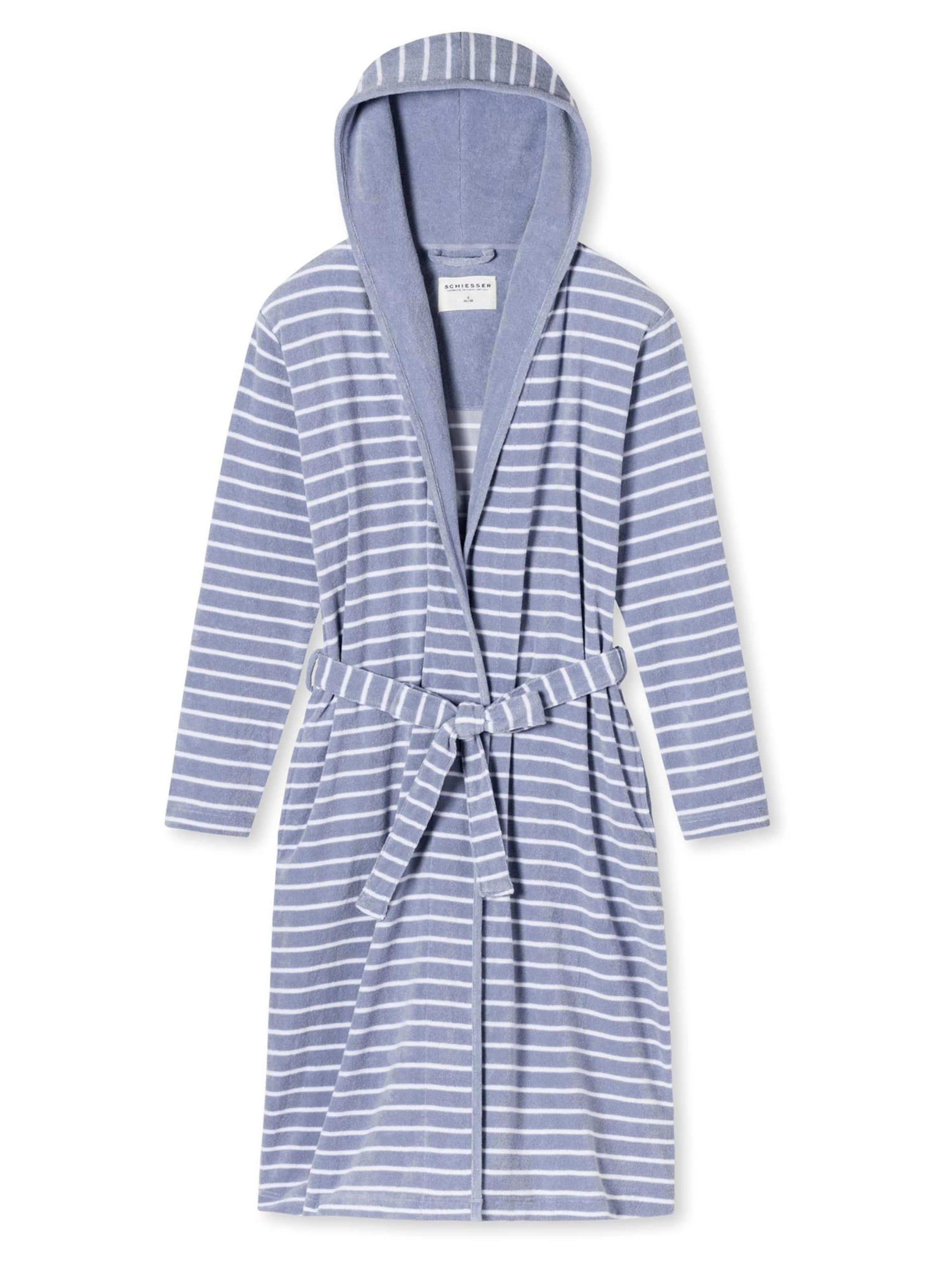 SCHIESSER Bademantel lang 'Feather Terry'‌‌‌‌‌‌‌‌‌ in Blau: Vorderseite