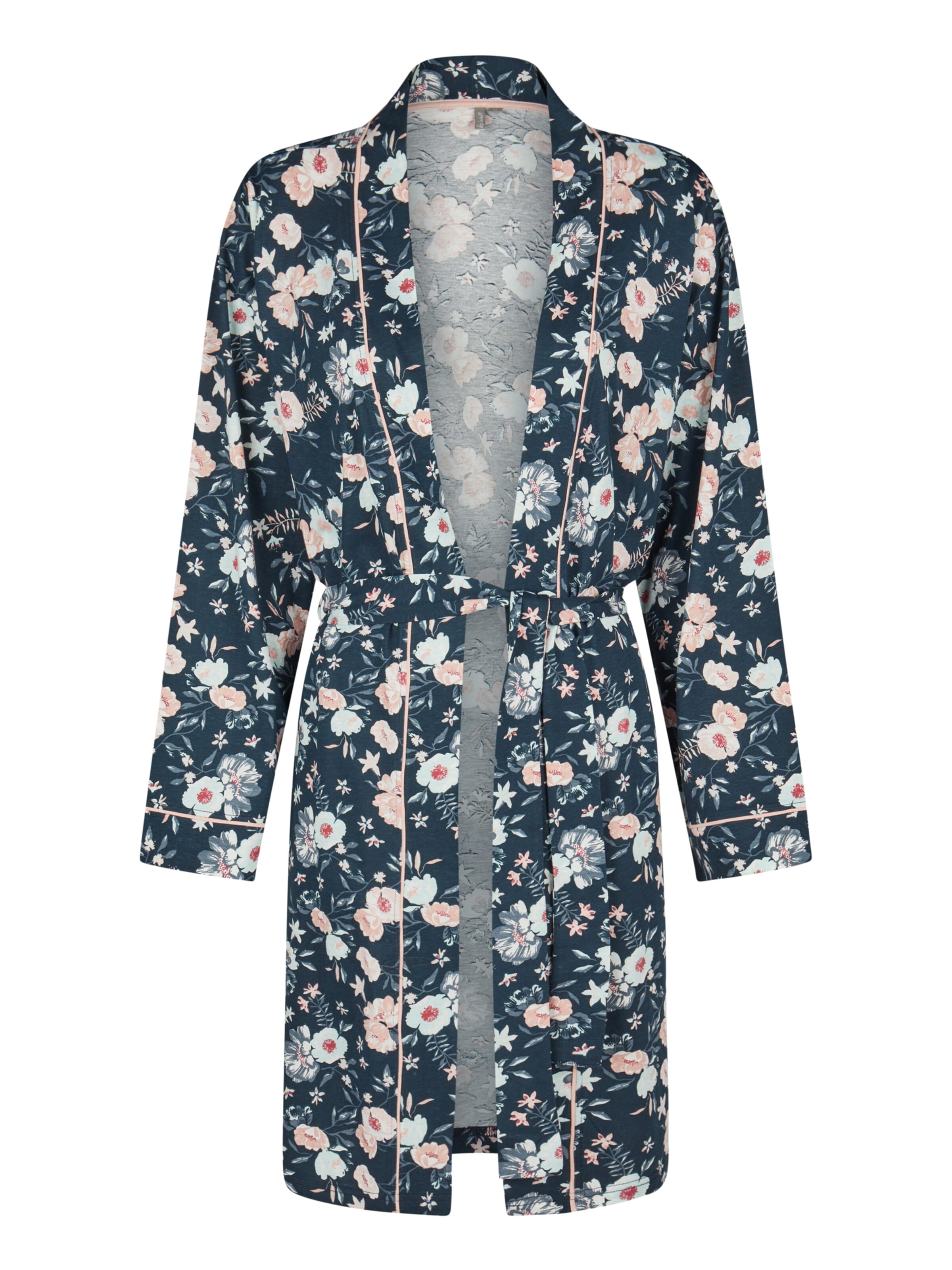 By Louise Bathrobe short 'By Louise Damen Morgenmantel Bademantel lang mit Gürtel Blumen Print' in Blue: front