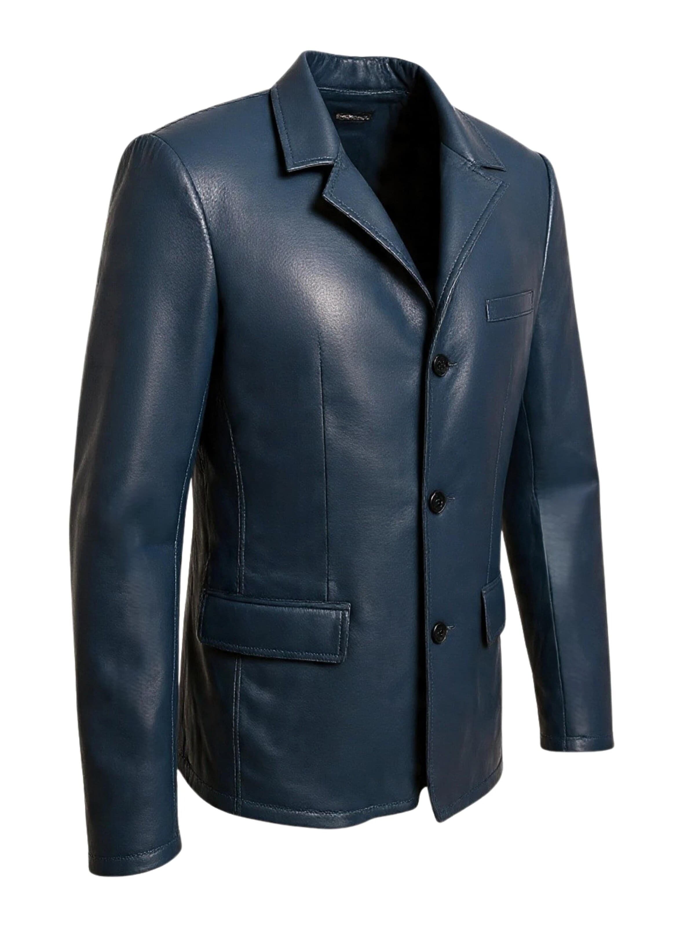 Be  Noble Regular fit Blazer 'Leder-Sakko im Edel-Business Style' in Blue