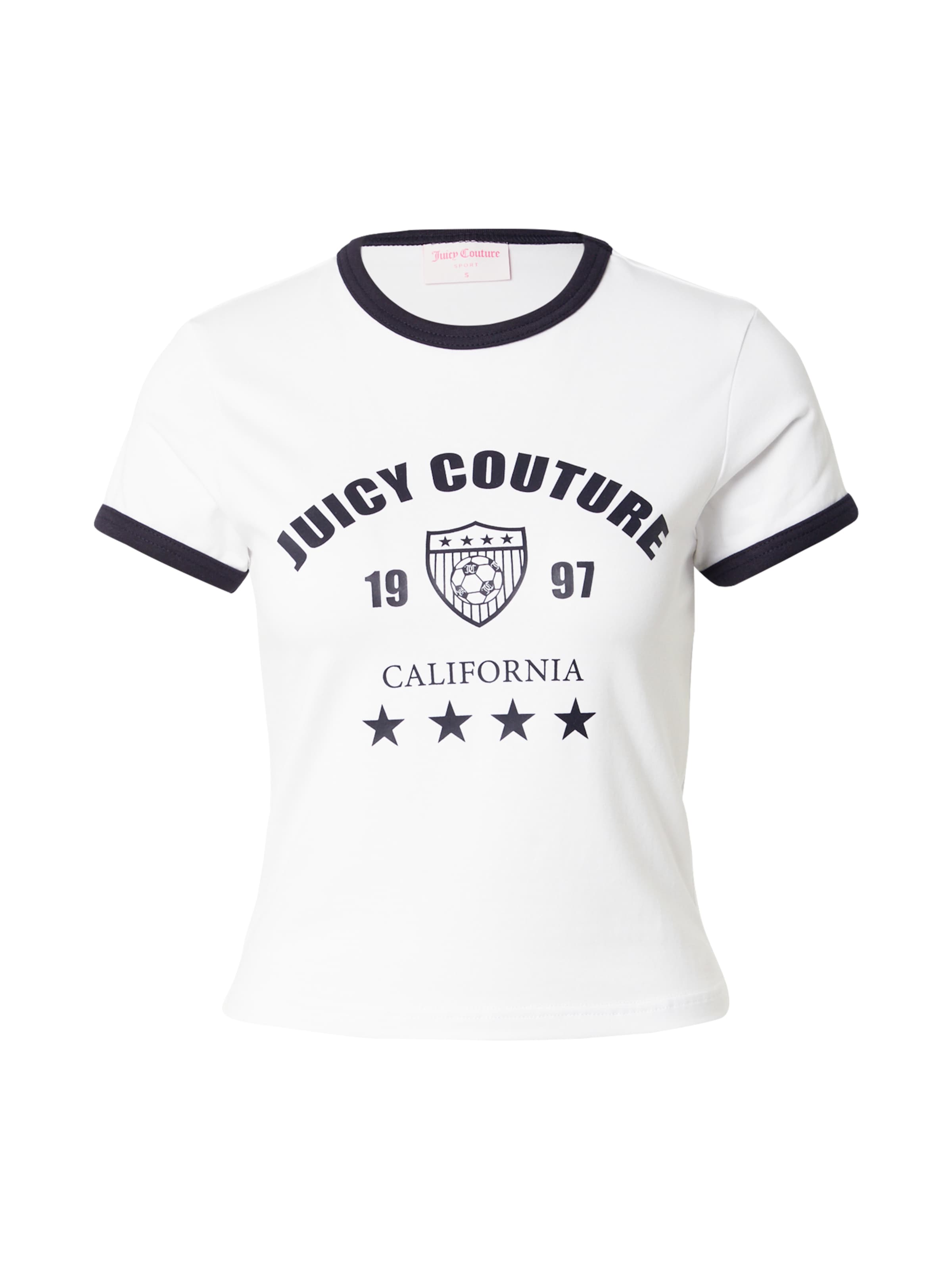 Juicy Couture T-shirt 'The Arched Football Ringer' i vit: framsida