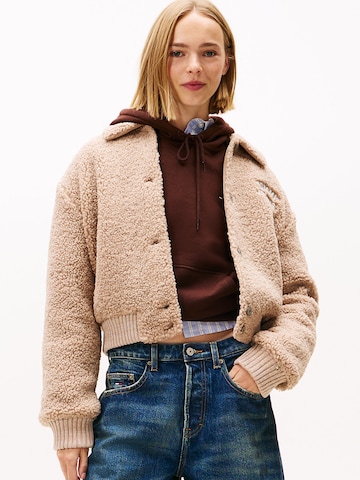 Tommy Jeans Fleecová mikina – béžová: přední strana