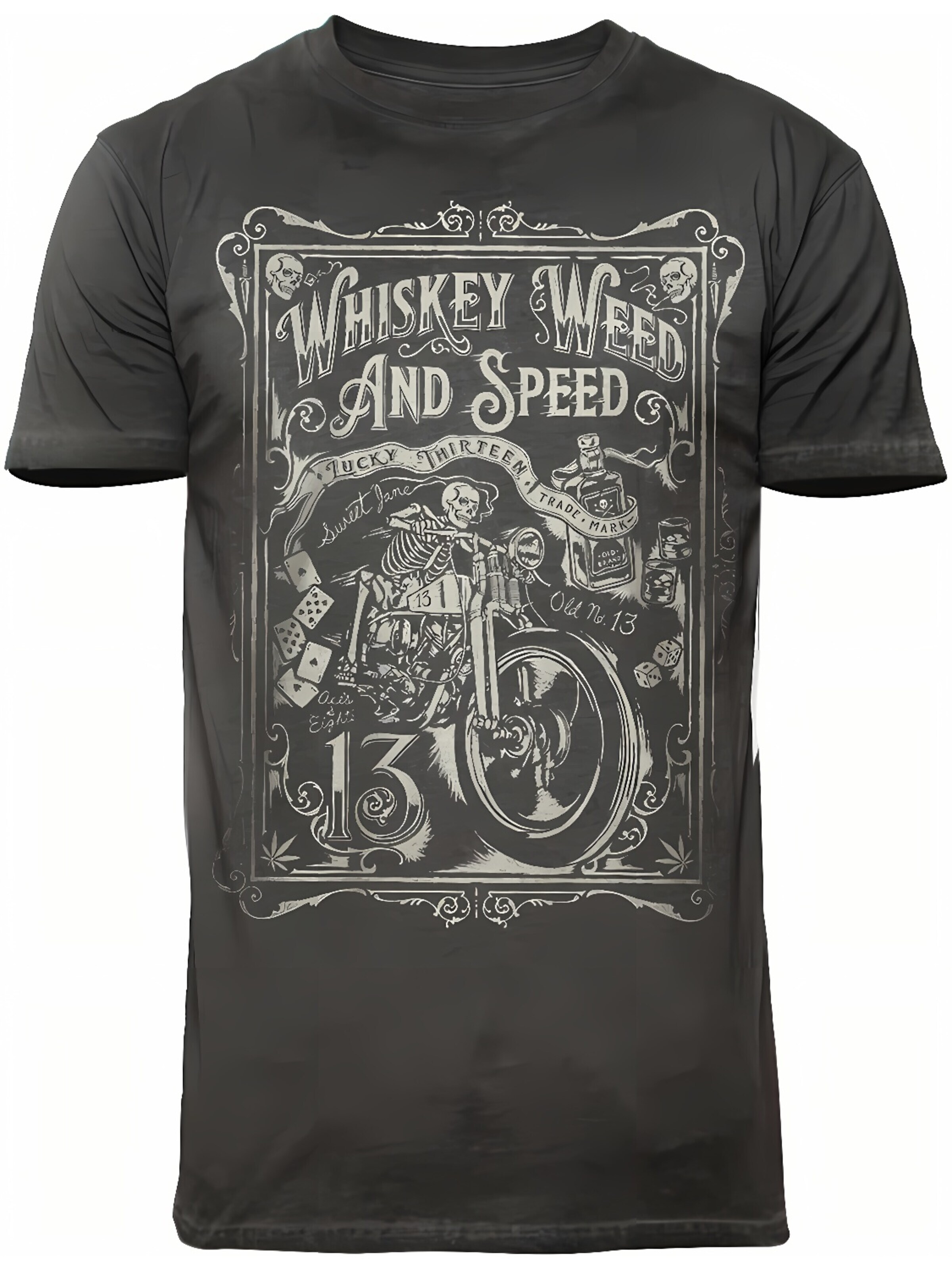 Lucky 13 Shirt 'L13 Whiskey Weed And Speed'‌‌‌‌‌‌‌ in Schwarz: Vorderseite