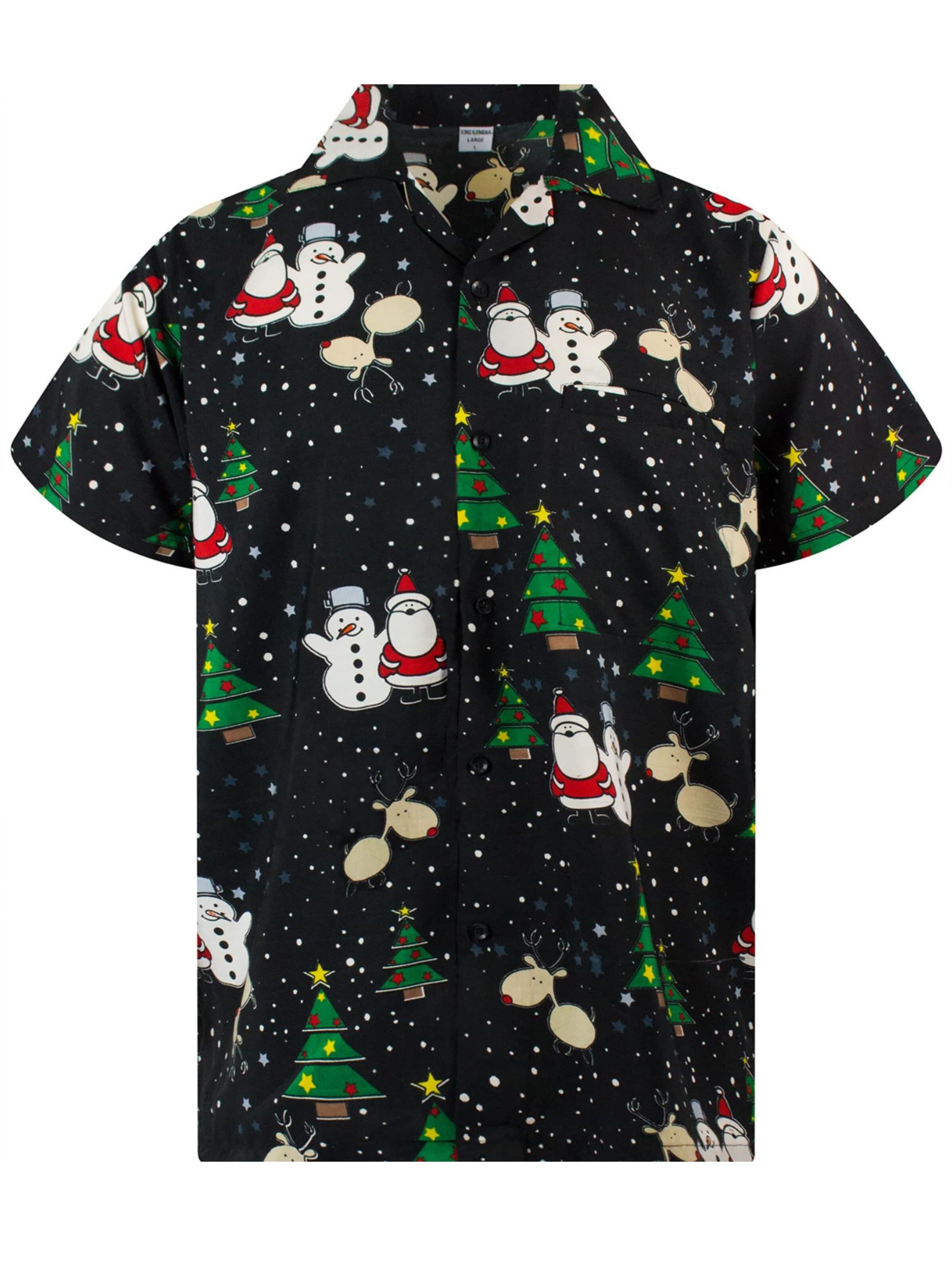 Camicia 'Christmas Buddies' di King Kameha in nero: frontale