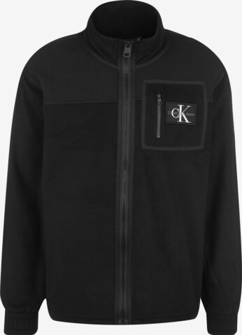 Calvin Klein Jeans Fleece jas in Zwart: voorkant