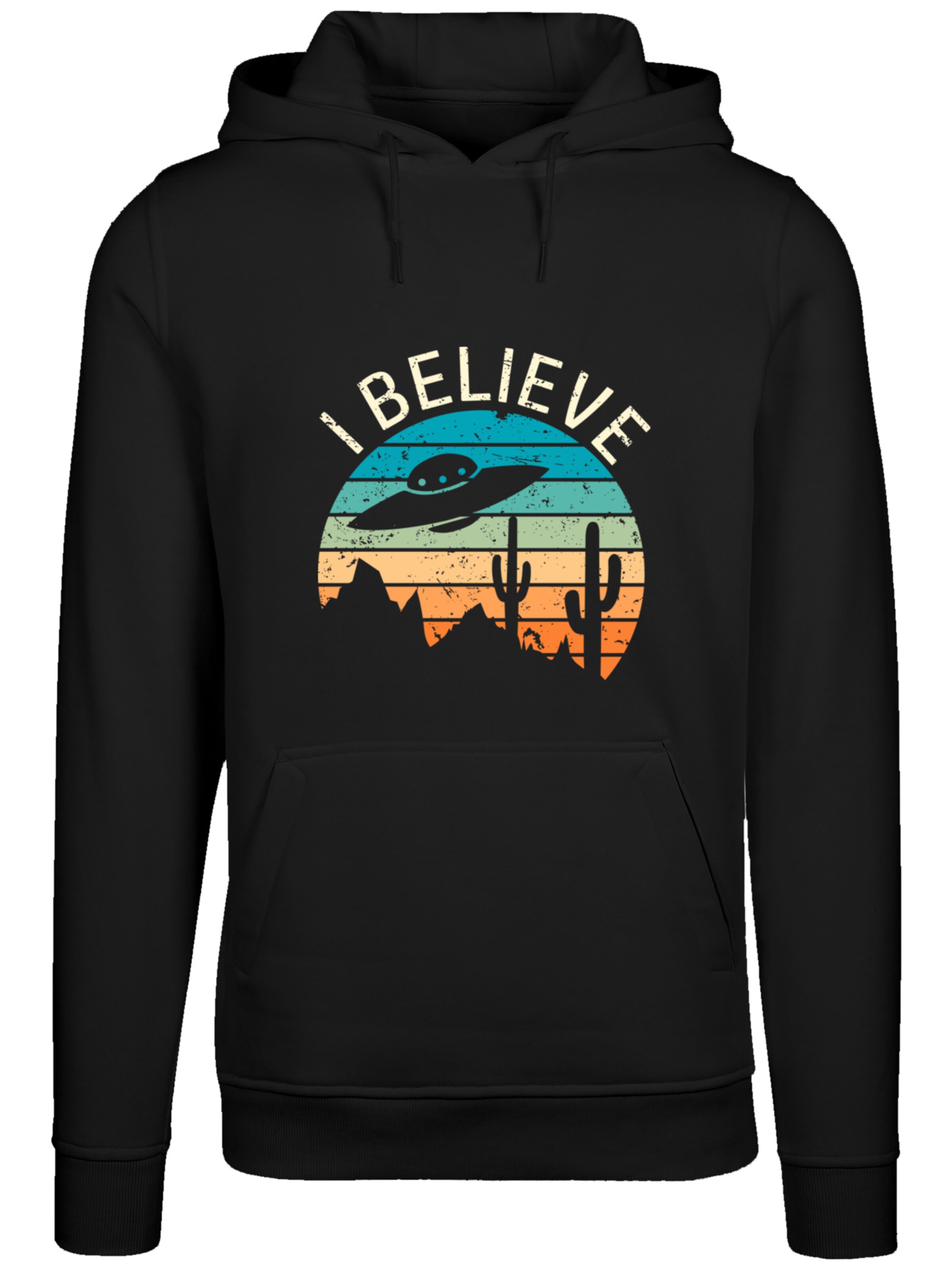 Sweat-shirt 'I Believe UFO Alien Sonnenuntergang' F4NT4STIC en noir : devant