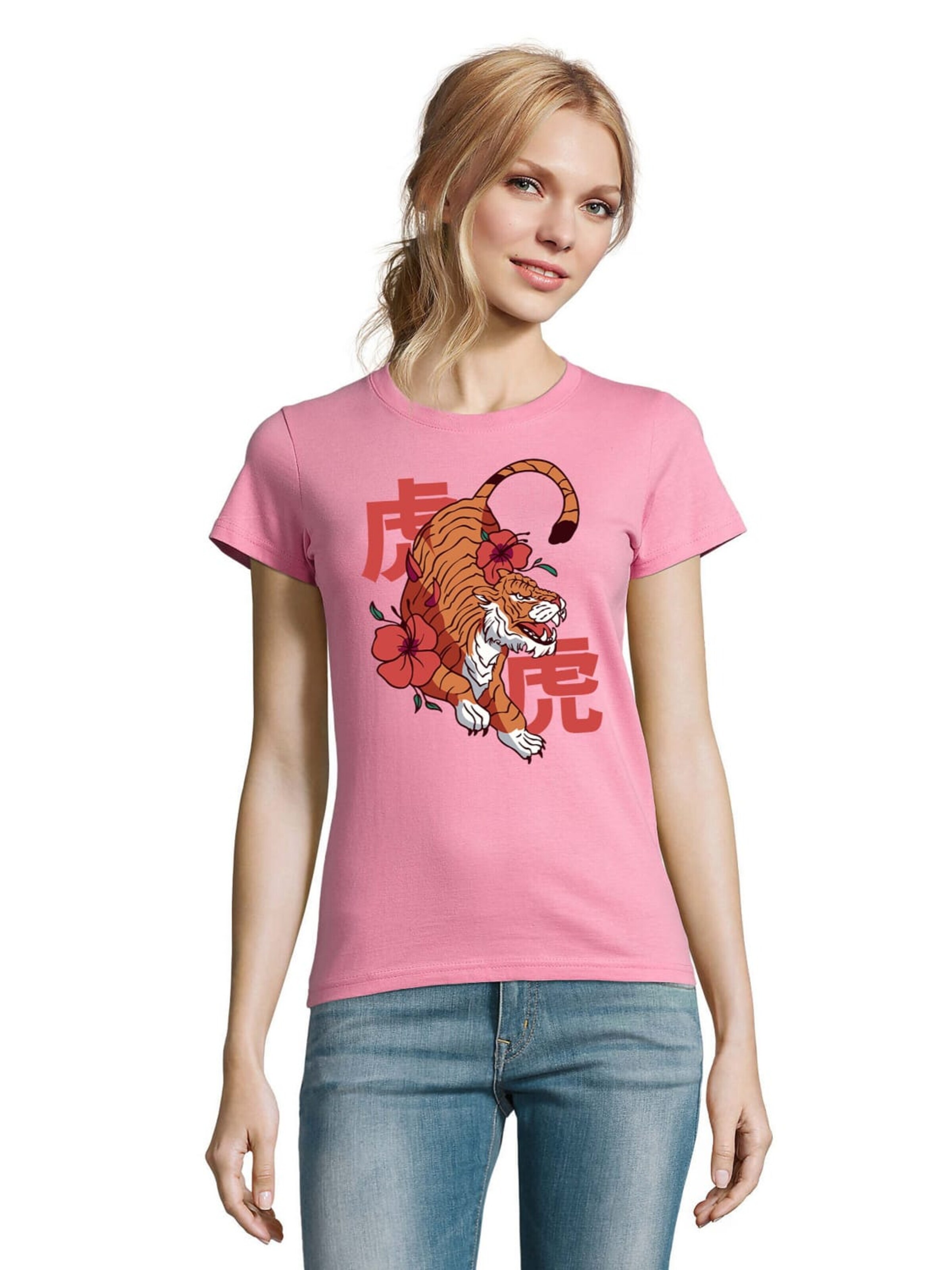 Blondie & Brownie Shirt 'BlumenTiger'‌‌‌‌ in Pink: Vorderseite