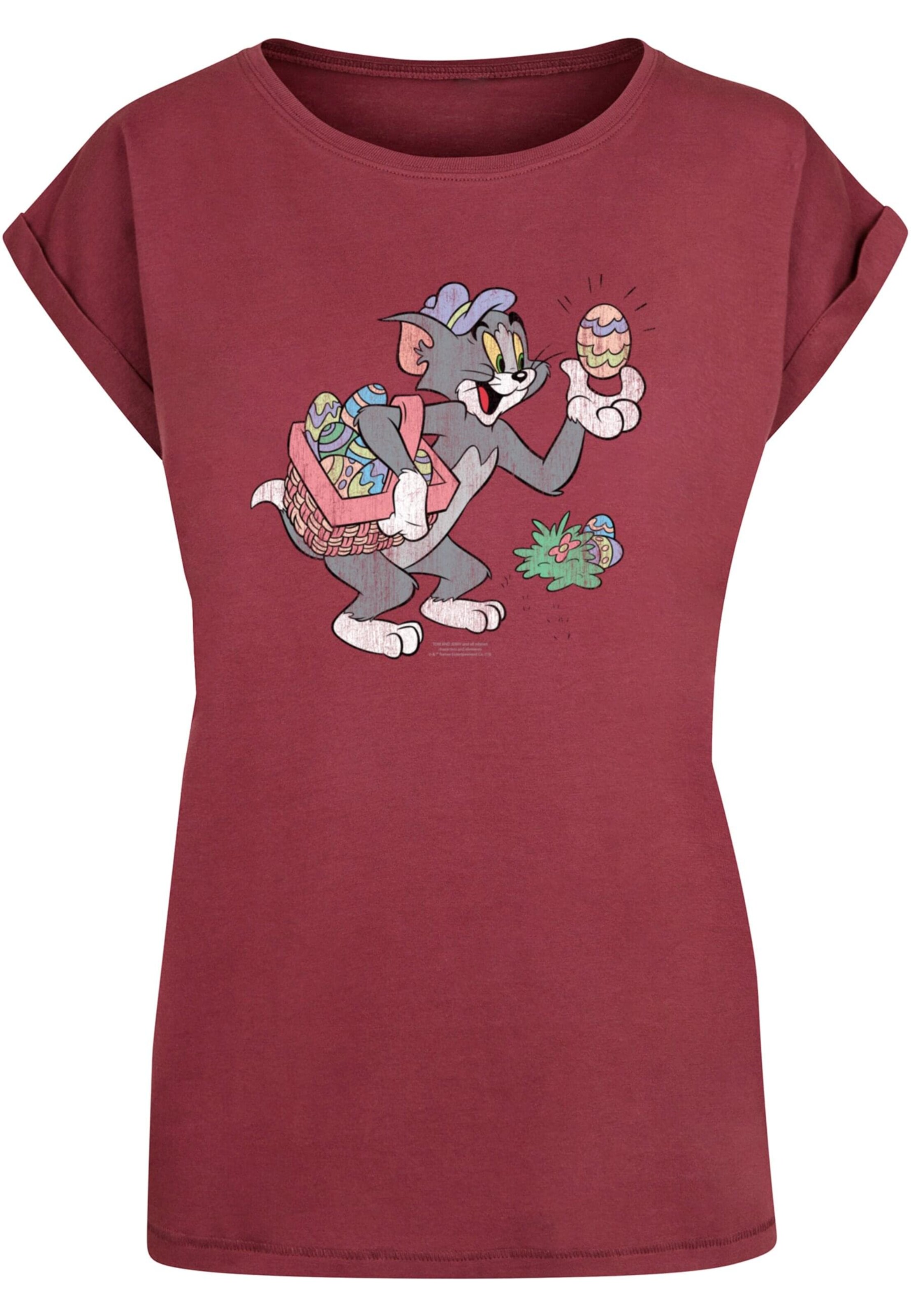 ABSOLUTE CULT Shirt 'Tom and Jerry - Tom Egg Hunt' in Red: front