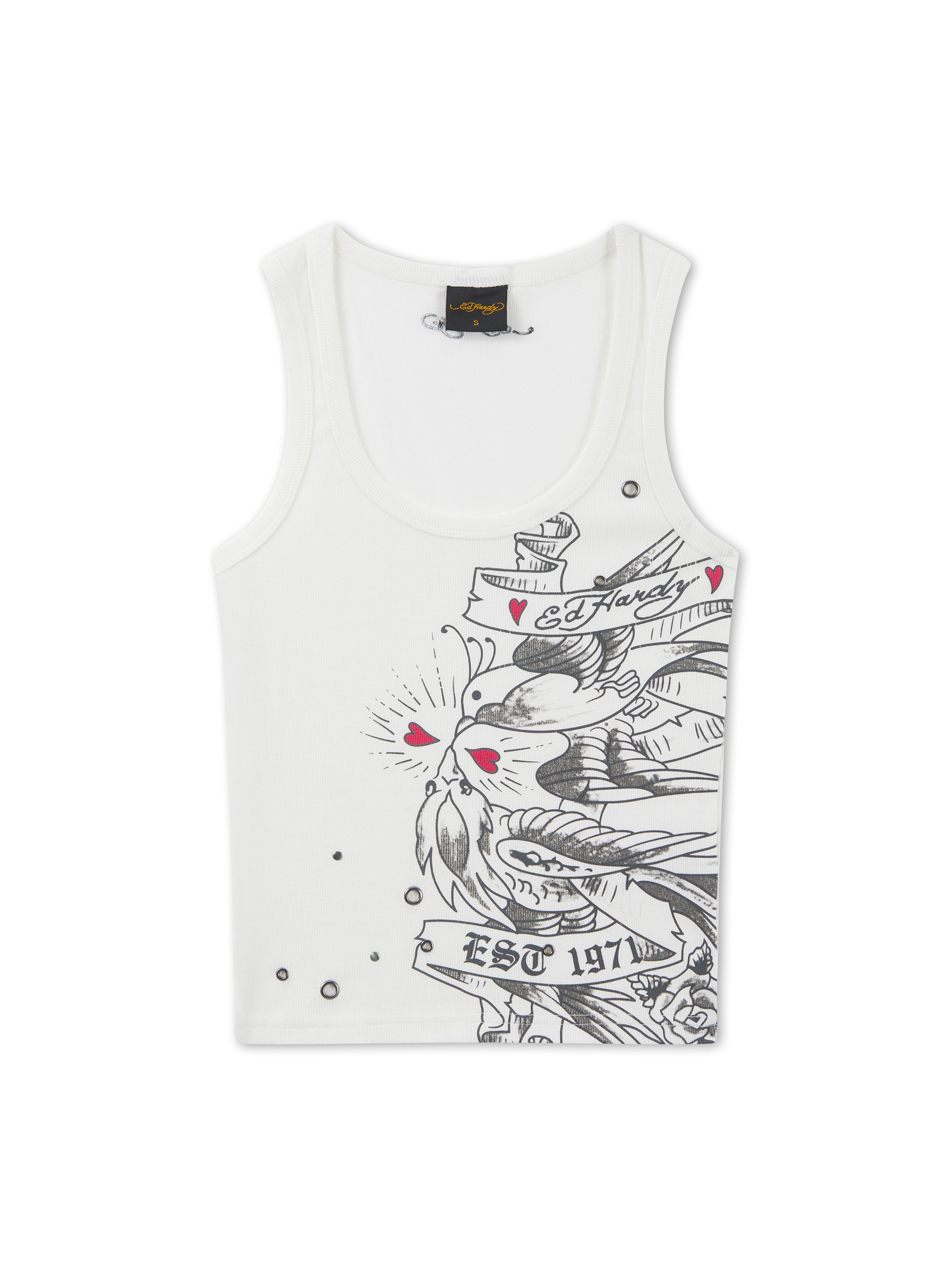 Ed Hardy Top 'Love Birds' in Weiß: Vorderseite