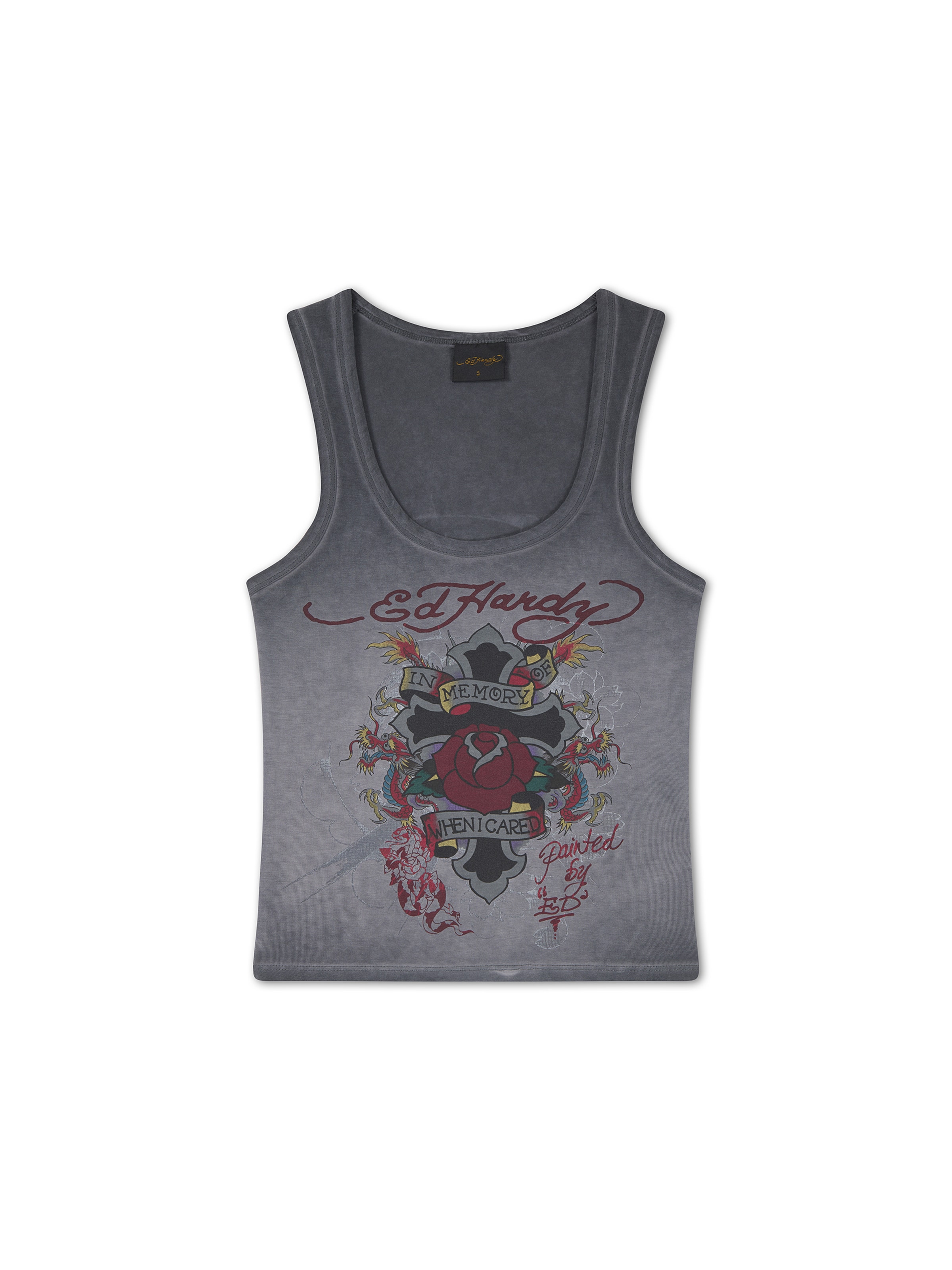 Top 'In Memory of When I Cared' di Ed Hardy in nero: frontale