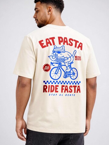 Neverless Shirt 'Eat Pasta Ride Fasta' in Beige