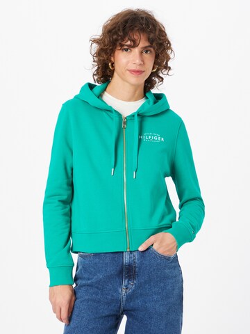 TOMMY HILFIGER Zip-Up Hoodie in Green: front