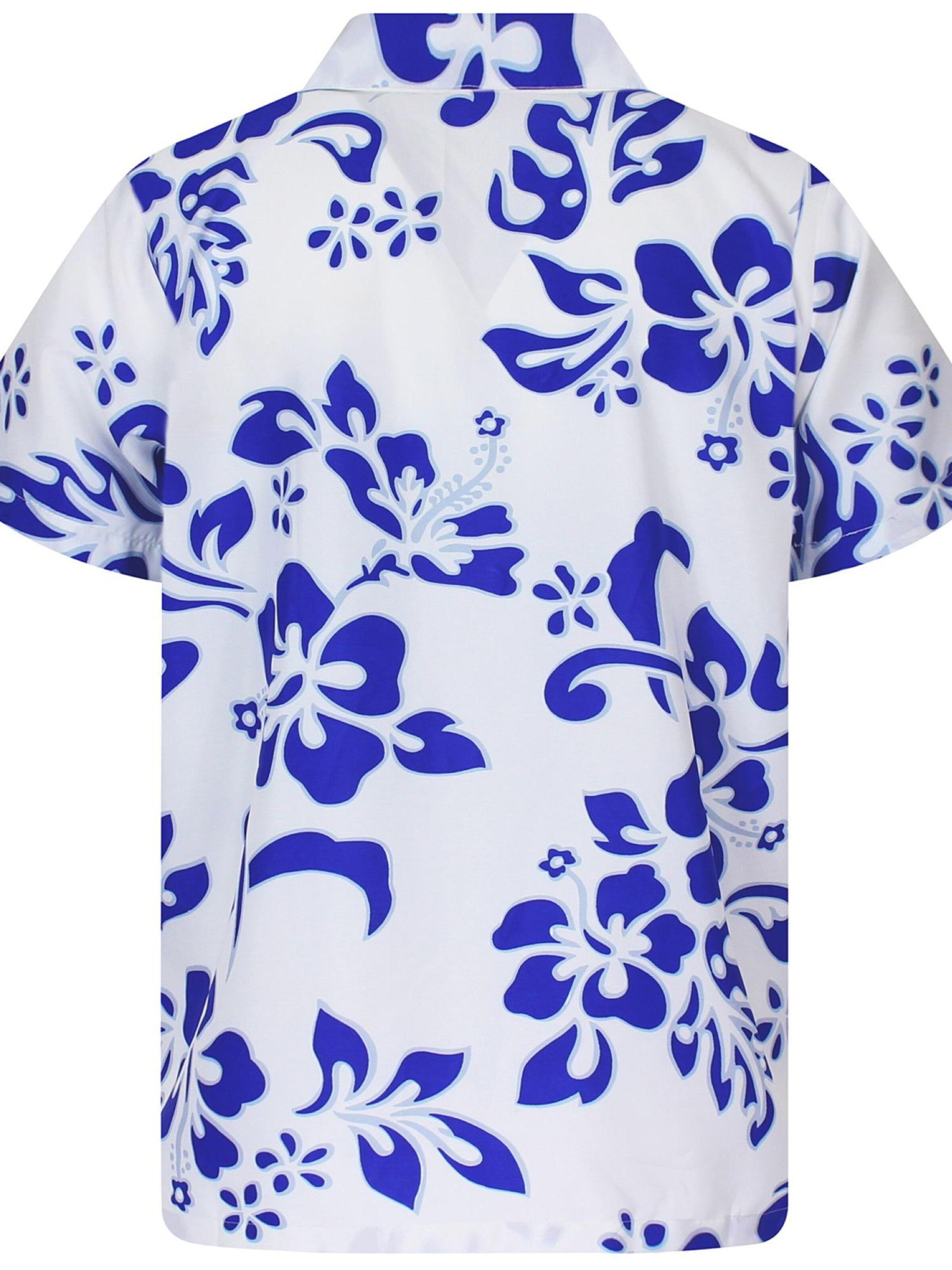 King Kameha Shirt 'Hibiscus White Line'‌‌‌ in Blau