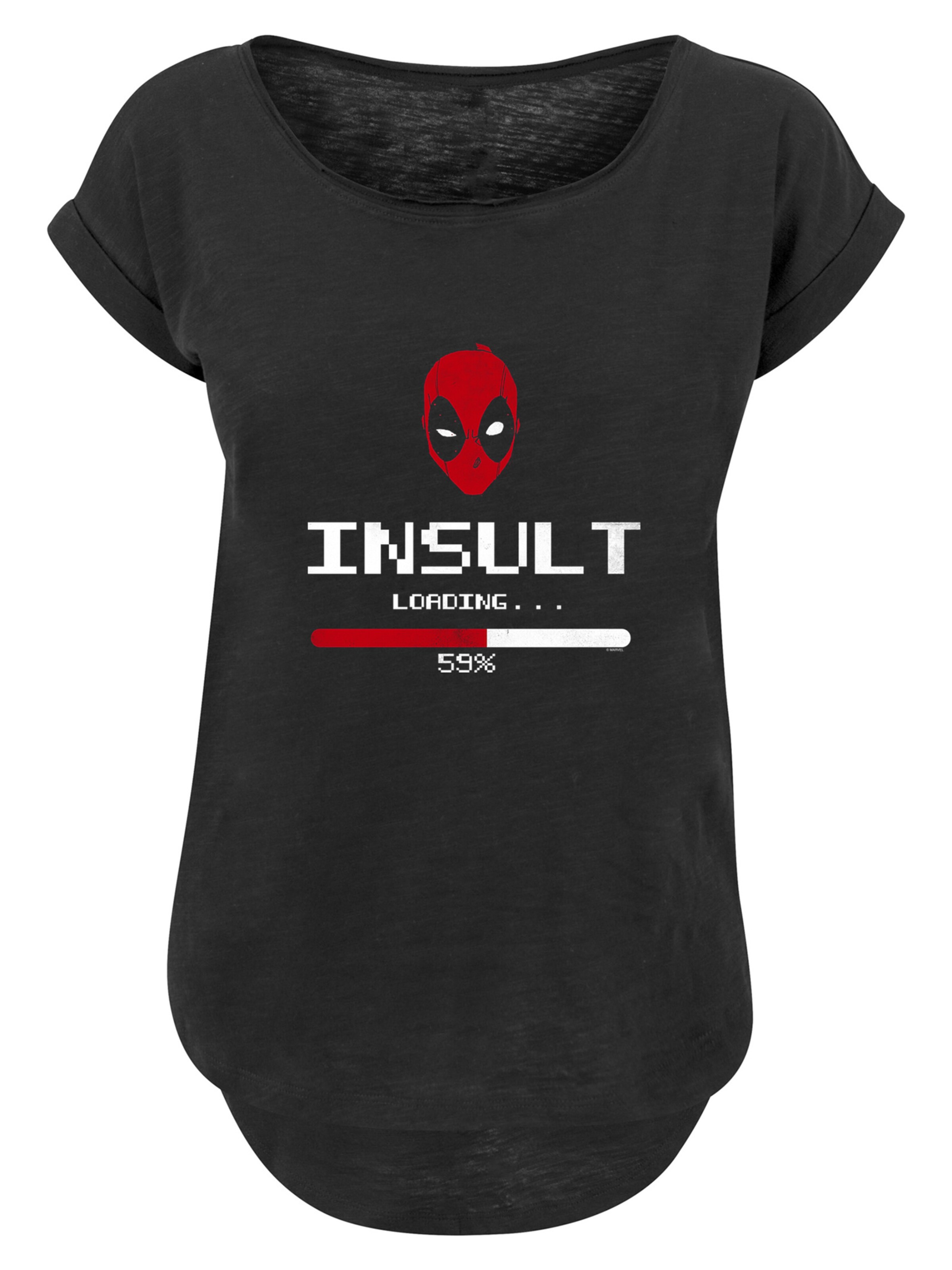 F4NT4STIC Shirt 'Deadpool Insult Loading' in Zwart: voorkant
