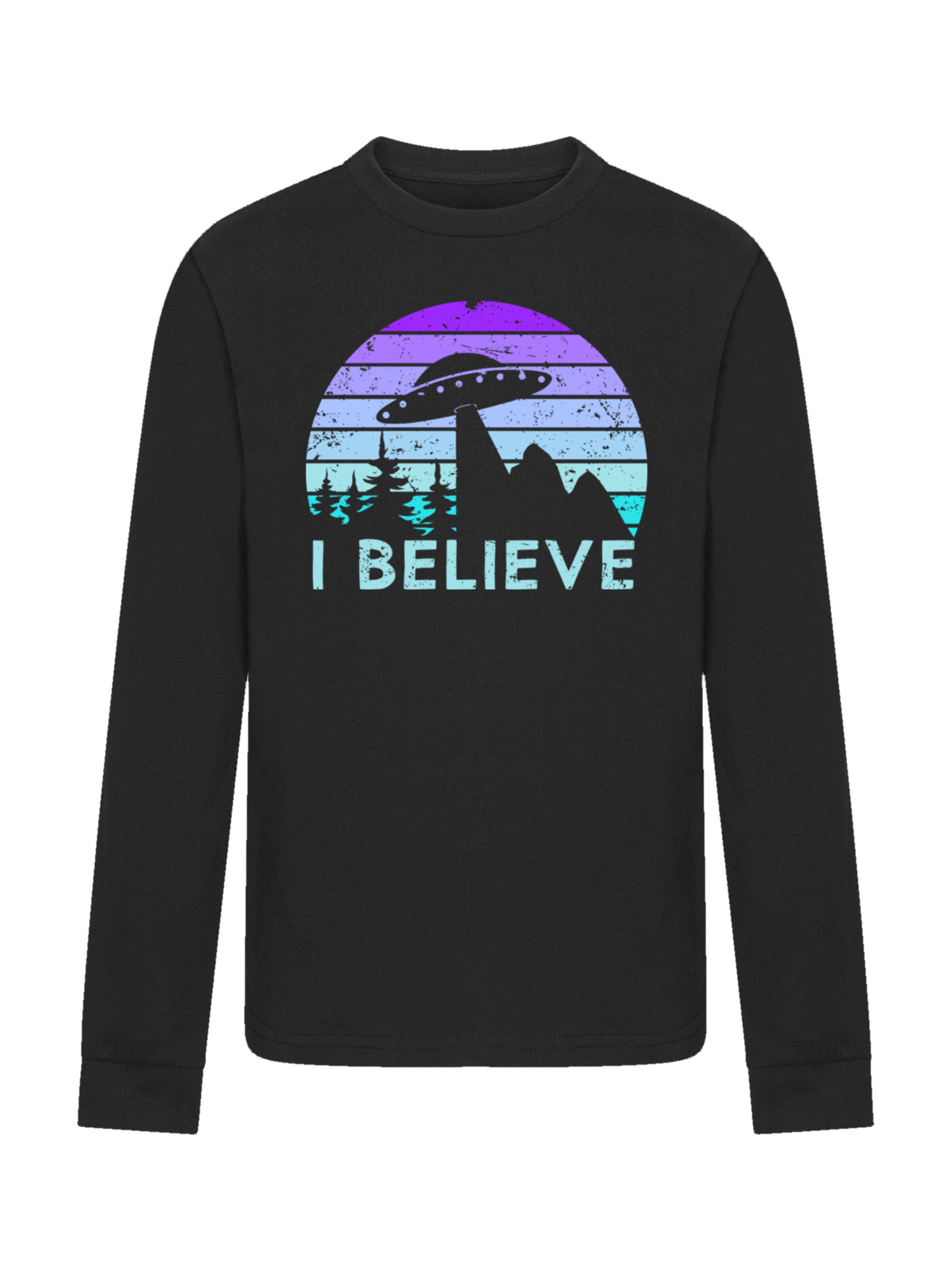 F4NT4STIC Shirt 'I Believe Ufo Alien Raumschiff Retro' in Zwart: voorkant