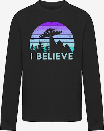 F4NT4STIC Shirt 'I Believe Ufo Alien Raumschiff Retro' in Zwart: voorkant