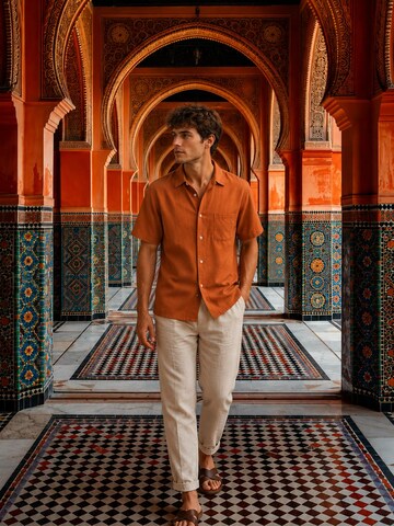 Laurent Vergne Slim fit Button Up Shirt 'Menton - Bowling Shirt Brique' in Orange