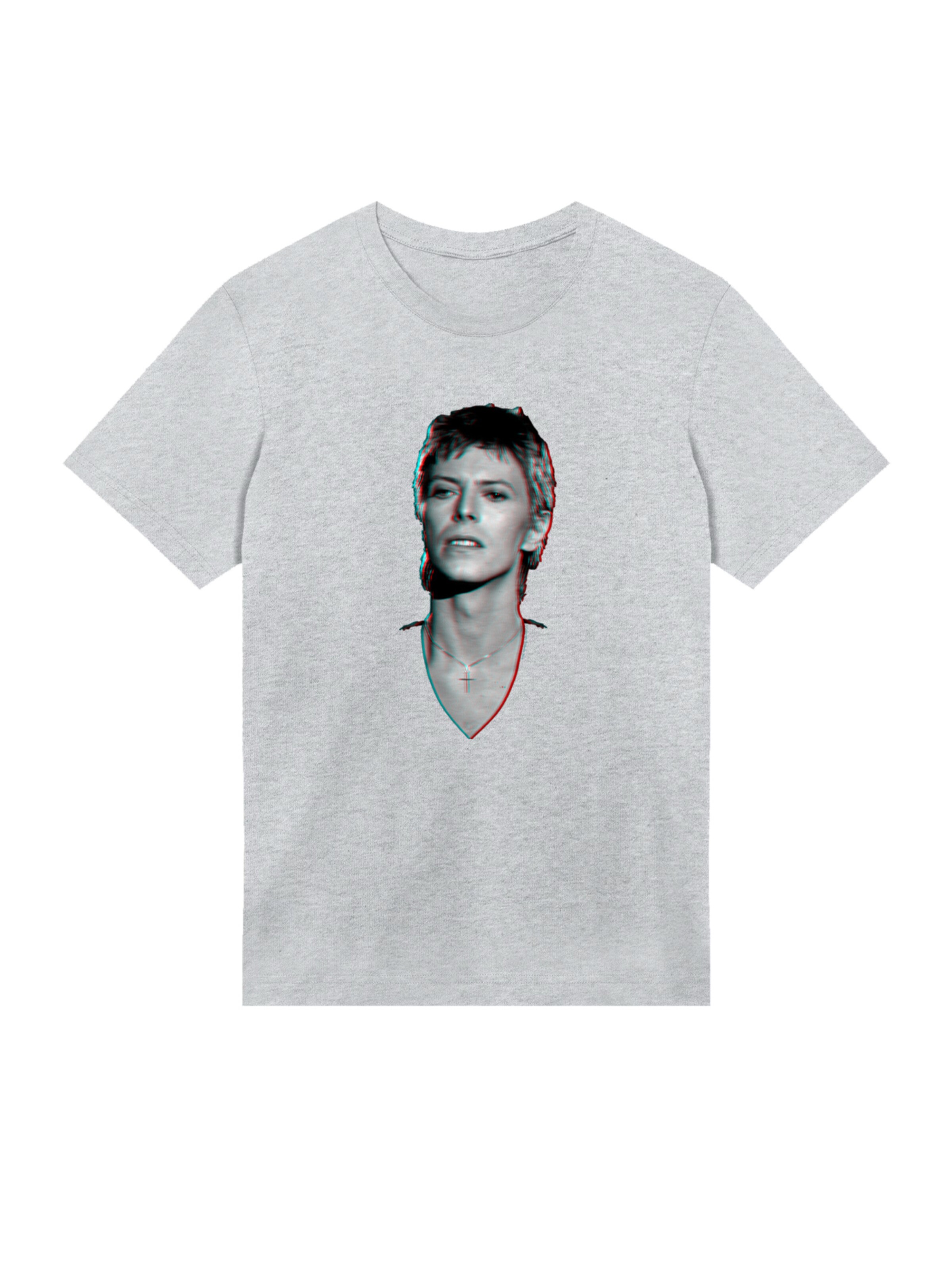 F4NT4STIC Shirt 'TV Times Pop Star David Bowie Portrait 1977' in Grey: front