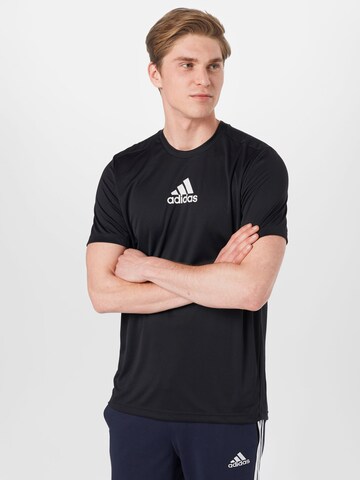 ADIDAS SPORTSWEAR Функционална тениска 'Designed To Move 3-Stripes' в черно: отпред