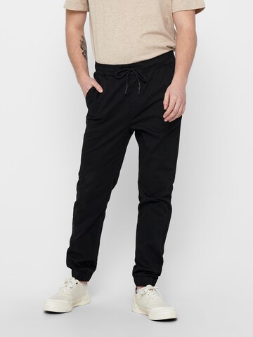 Only & Sons Tapered Pants 'Linus' in Black: front