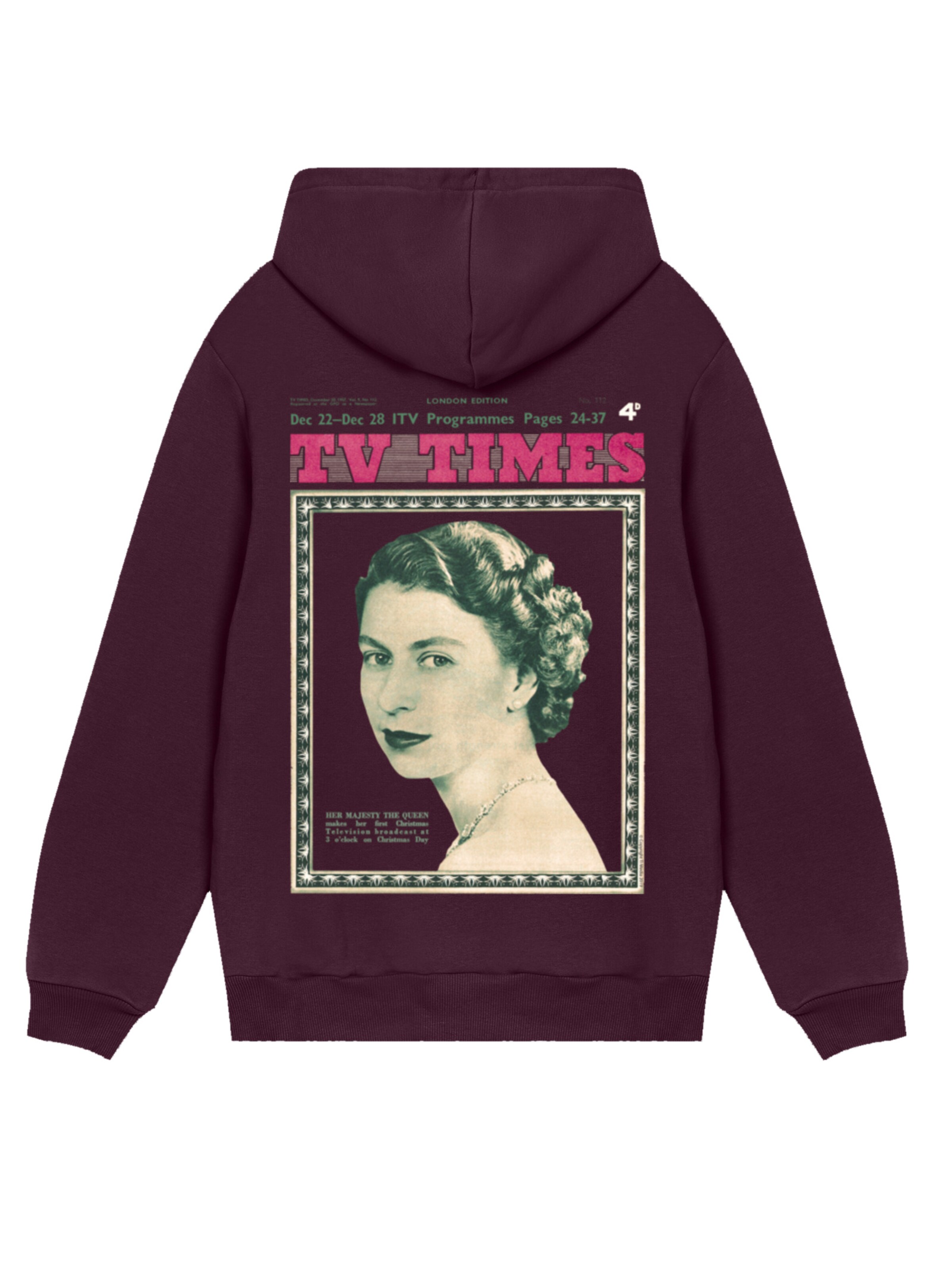 F4NT4STIC Sweatshirt 'TV Times Queen Elizabeth II 1957 Cover' in Brown: front