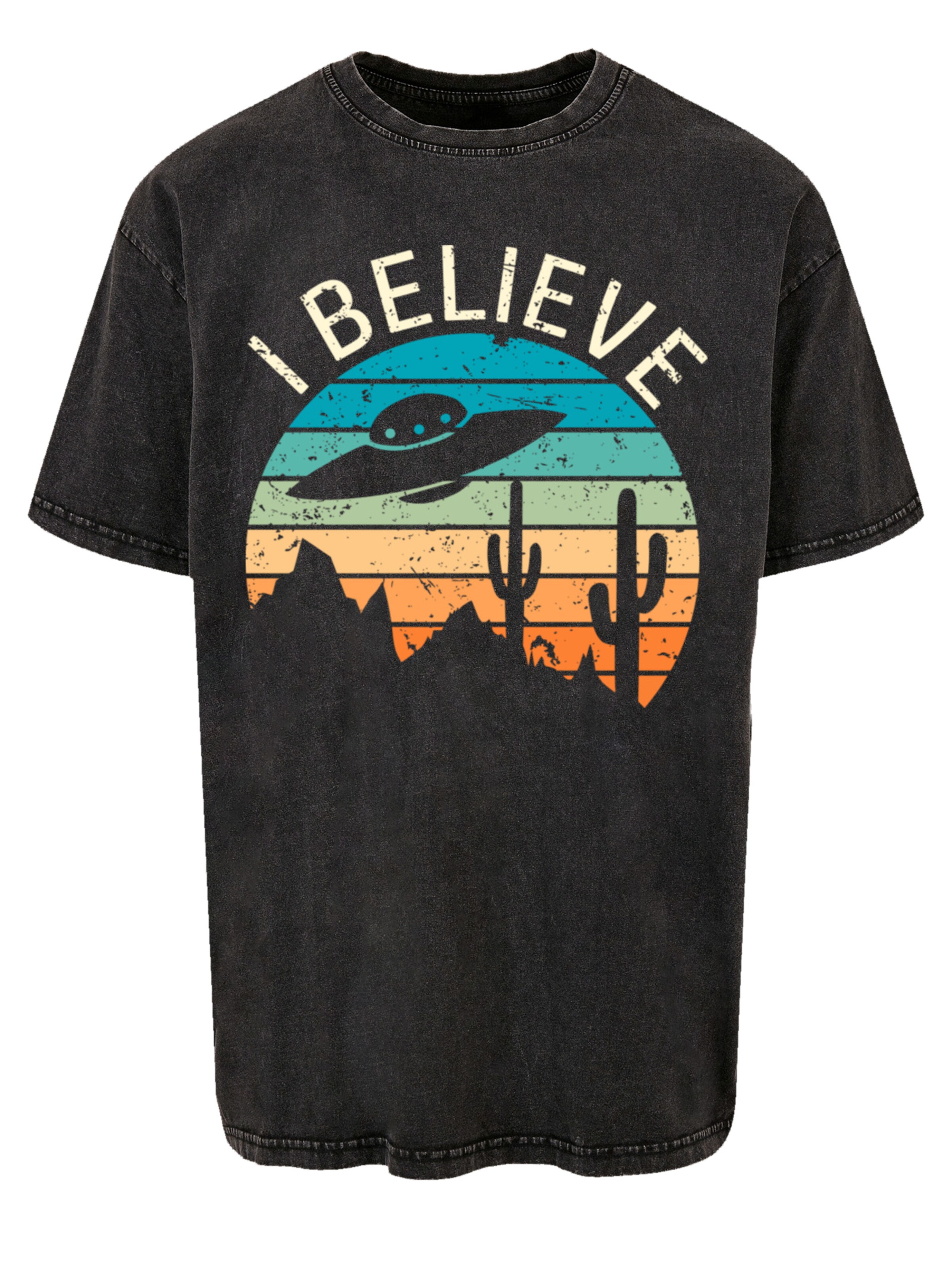 T-Shirt 'I Believe UFO Alien Sonnenuntergang' F4NT4STIC en noir : devant