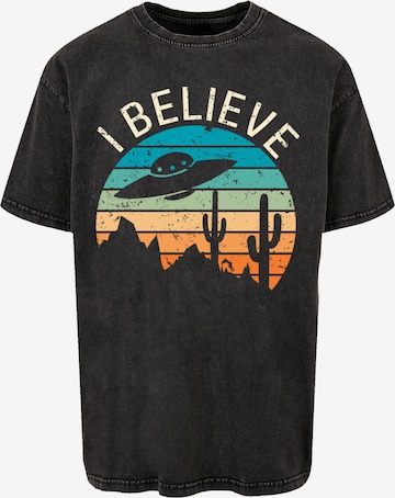 T-Shirt 'I Believe UFO Alien Sonnenuntergang' F4NT4STIC en noir : devant