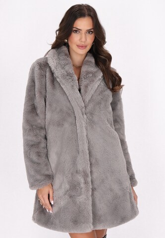 Cappotto invernale di faina in grigio: frontale