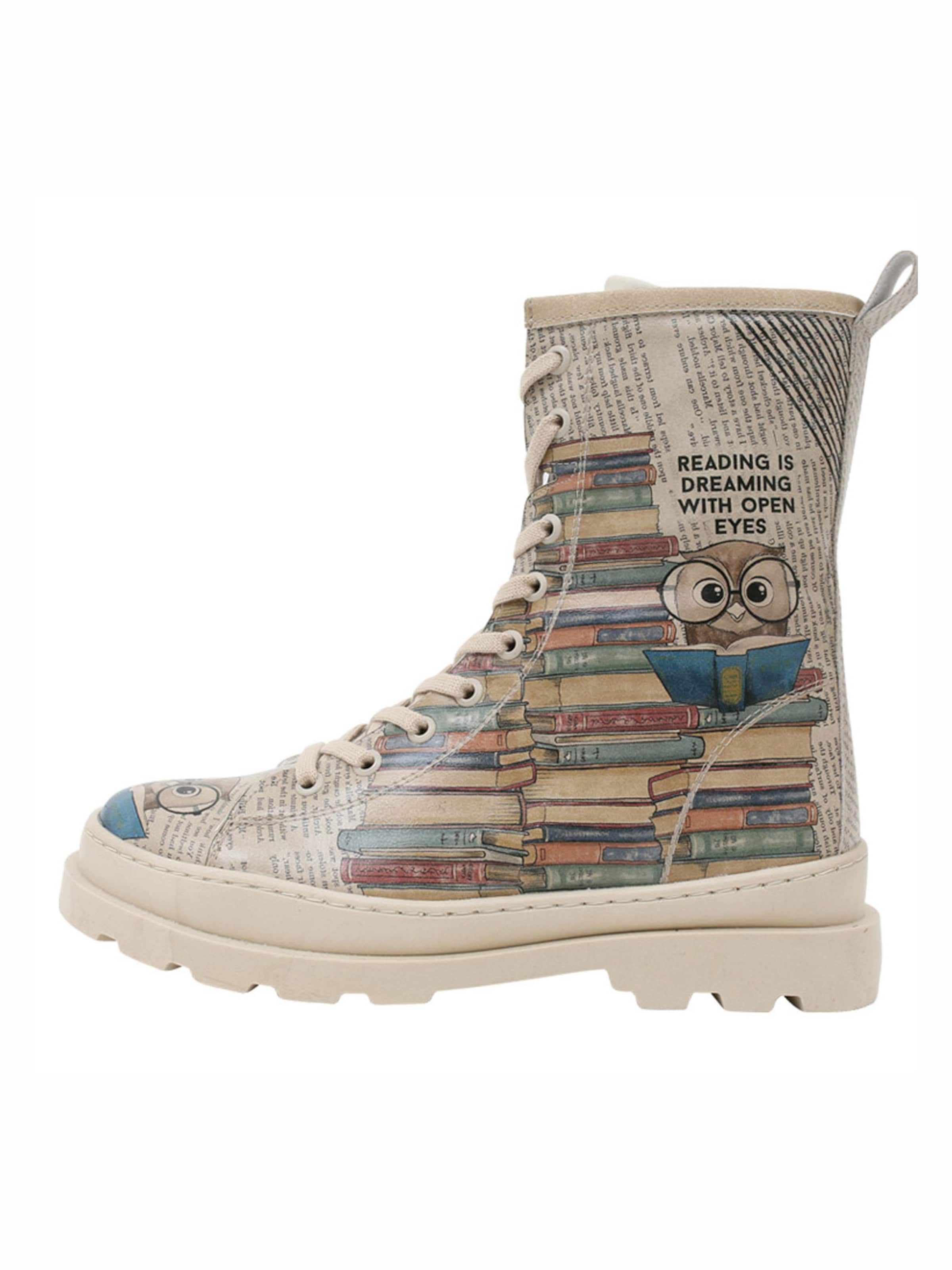 DOGO Schnürstiefel 'DOGO Gisele - The Wise Owl'‌‌ in Beige: Vorderseite