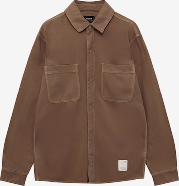 Pull&Bear Comfort fit Button Up Shirt in Brown: front