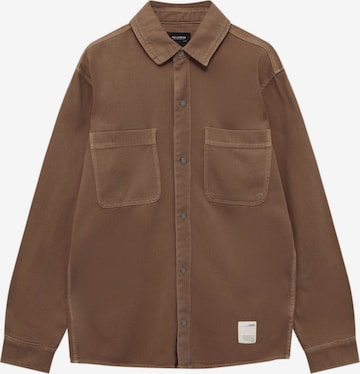 Pull&Bear Button Up Shirt in Brown: front