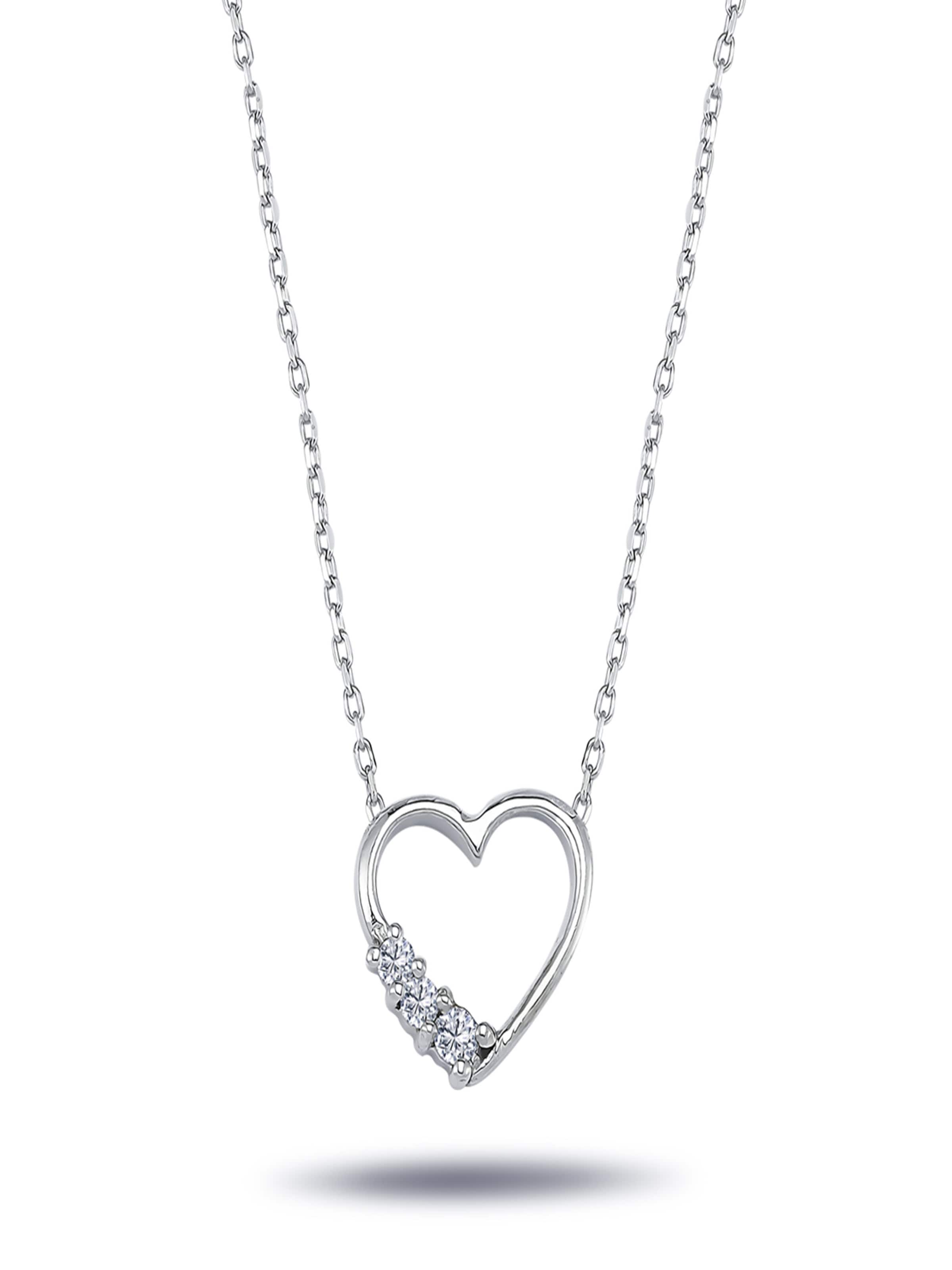EinStein Diamant Pendant 'Halskette mit Tria-Diamant Herz Anhänger mit Kette in 14 Karat Weißgold' in White: front