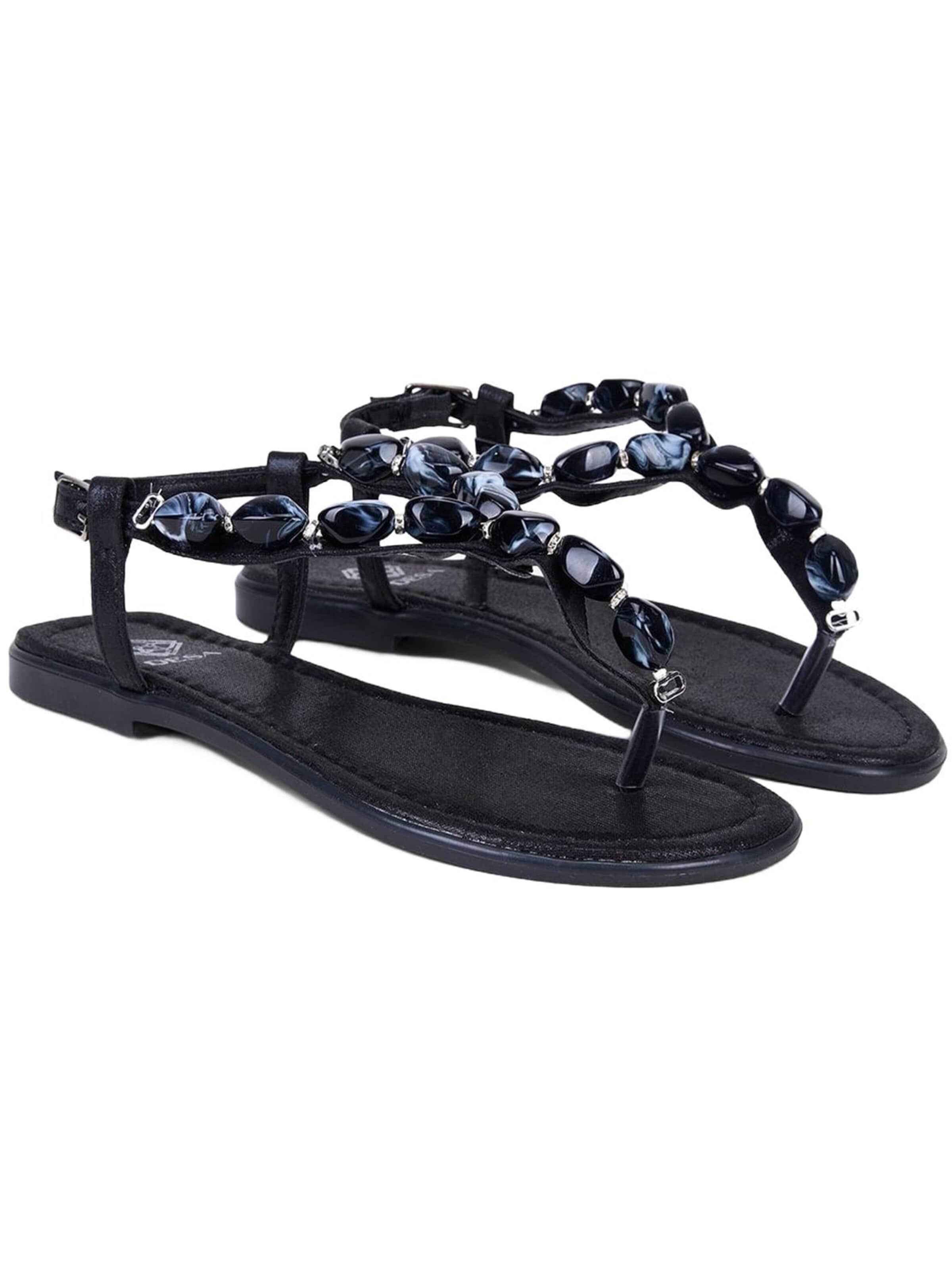 Desa Sandals 'DESA Damen-Sandalen mit Schnallendetail und Perlenbesatz' in Black