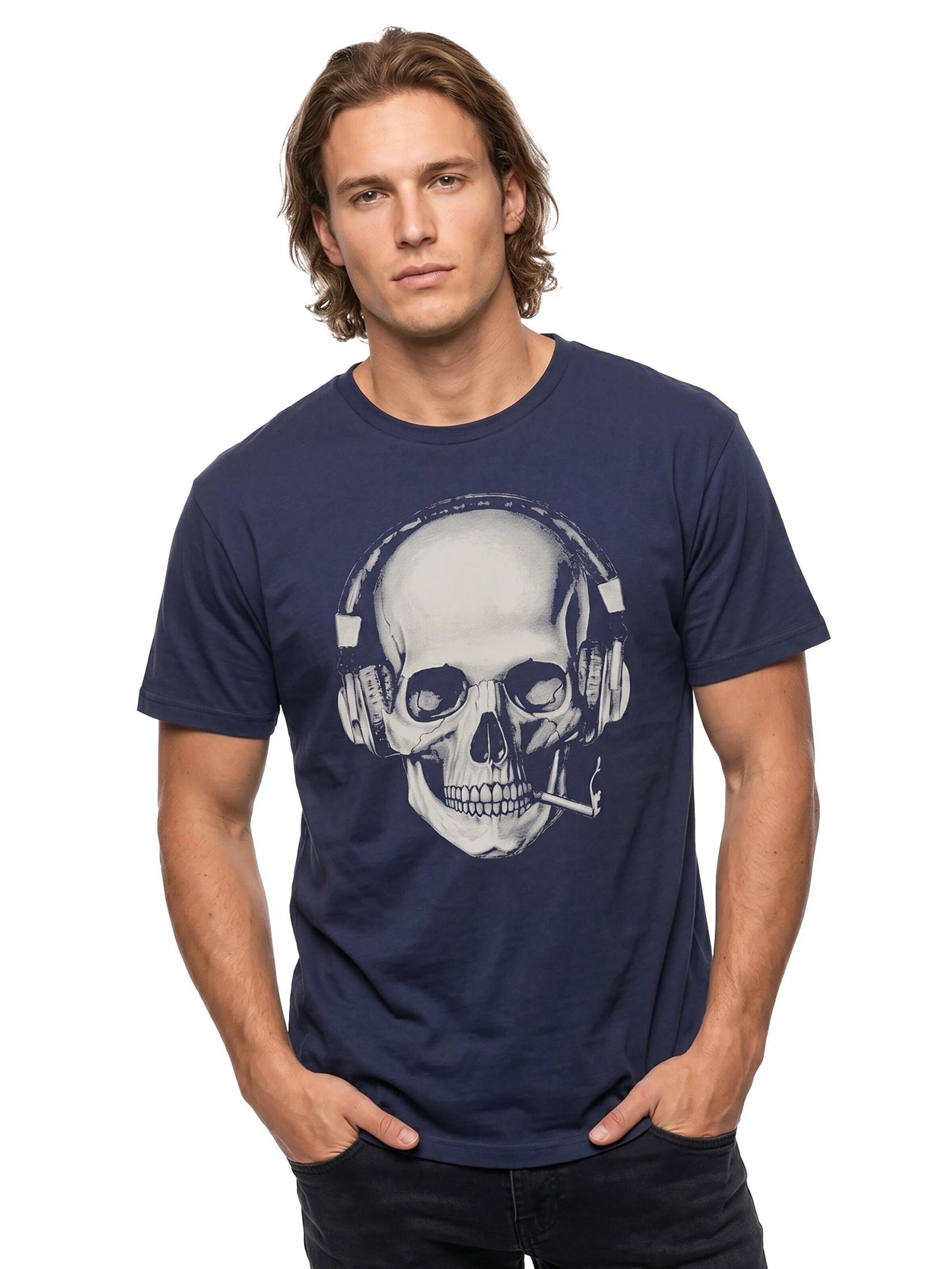MAKAYA Shirt 'Smoking Skull' in Blue