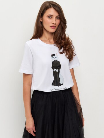 CAT by Maniita Lacitta Shirt 'CAT IN BLACK' in Wit: voorkant