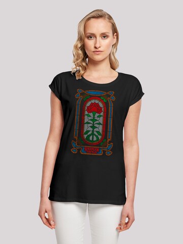 F4NT4STIC Shirt 'Stranger Things Rose Window Netflix TV Series' in Zwart: voorkant