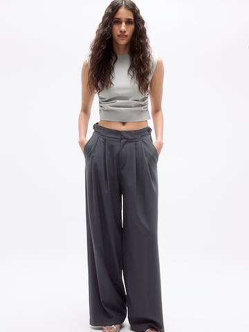 Pull&Bear Wide leg Bandplooibroek in Blauw