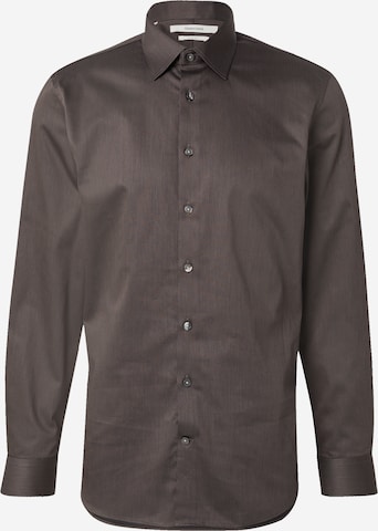 SELECTED - Ajuste estrecho Camisa en marrón: frente