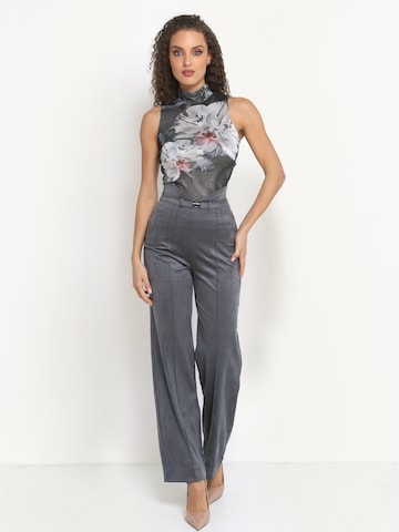 JIORO Wide leg Broek 'HIGH WAIST WIDE LEG PANTS IN GREY SUEDE - ESSENTIALS' in Grijs